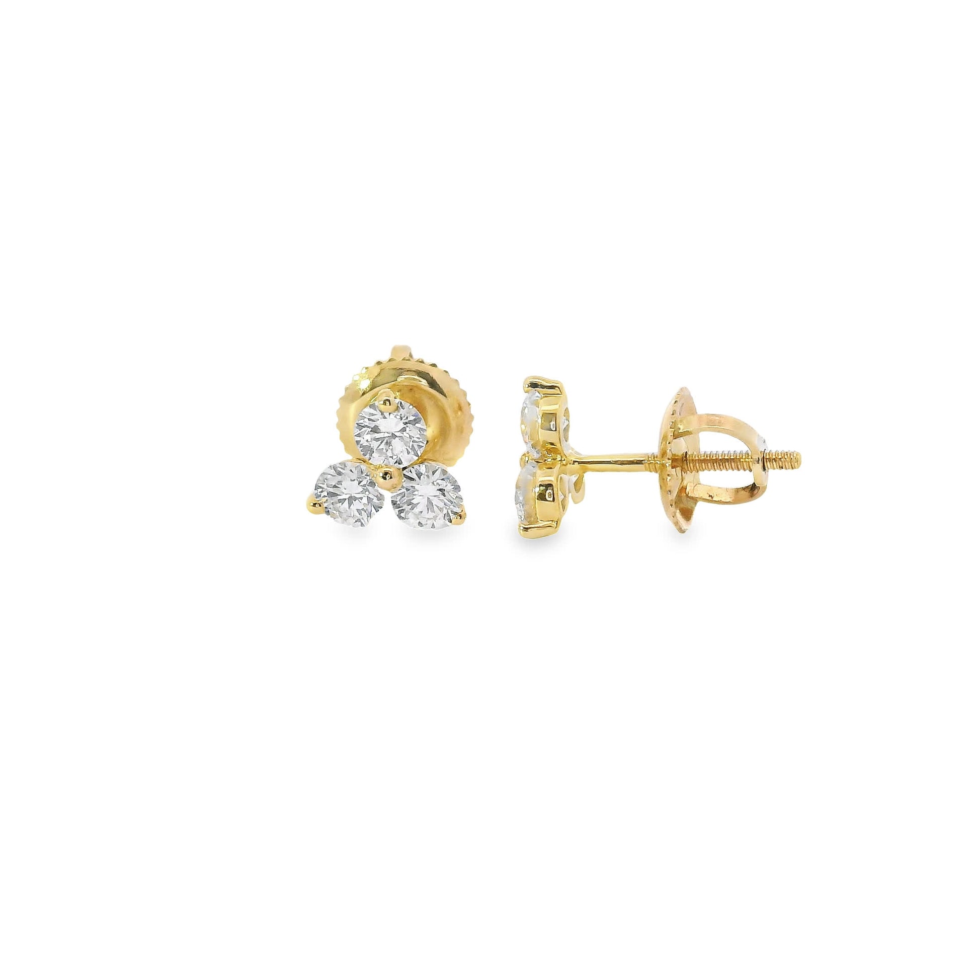 14K Gold - Three Diamonds Triangle Shape Earrings 0.66 Carat