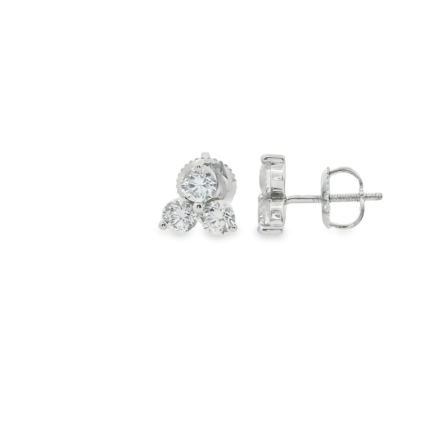 Three Diamonds Triangle Shape Earrings 14K White Gold (1.00 Carat)