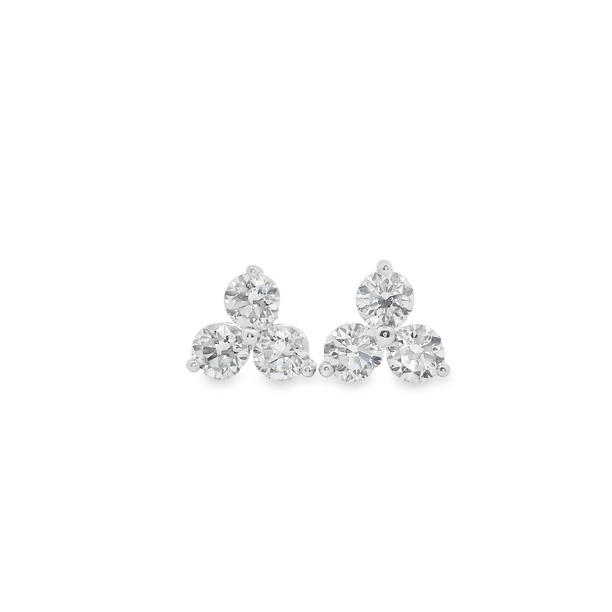 Three Diamonds Triangle Shape Earrings 14K White Gold (1.00 Carat)