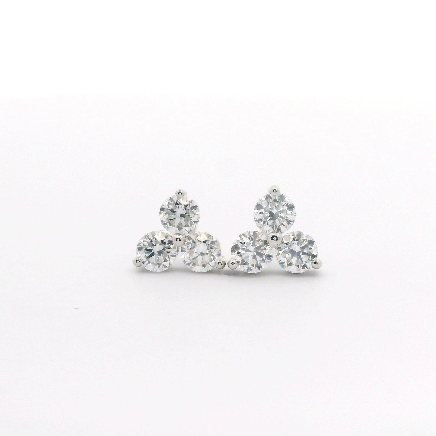 Three Diamonds Triangle Shape Earrings 14K White Gold (1.00 Carat)