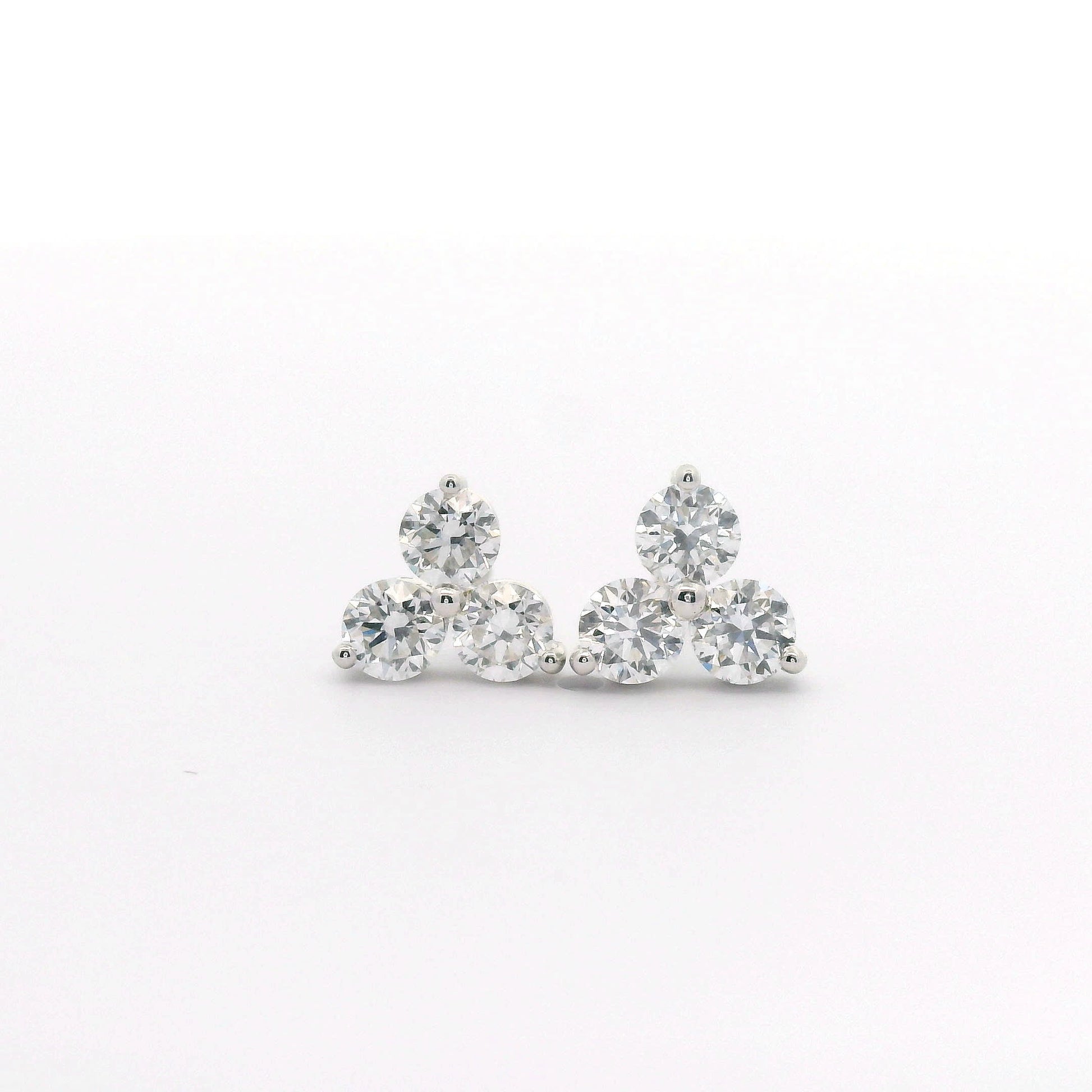 Three Diamonds Triangle Shape Earrings 14K White Gold (1.00 Carat)