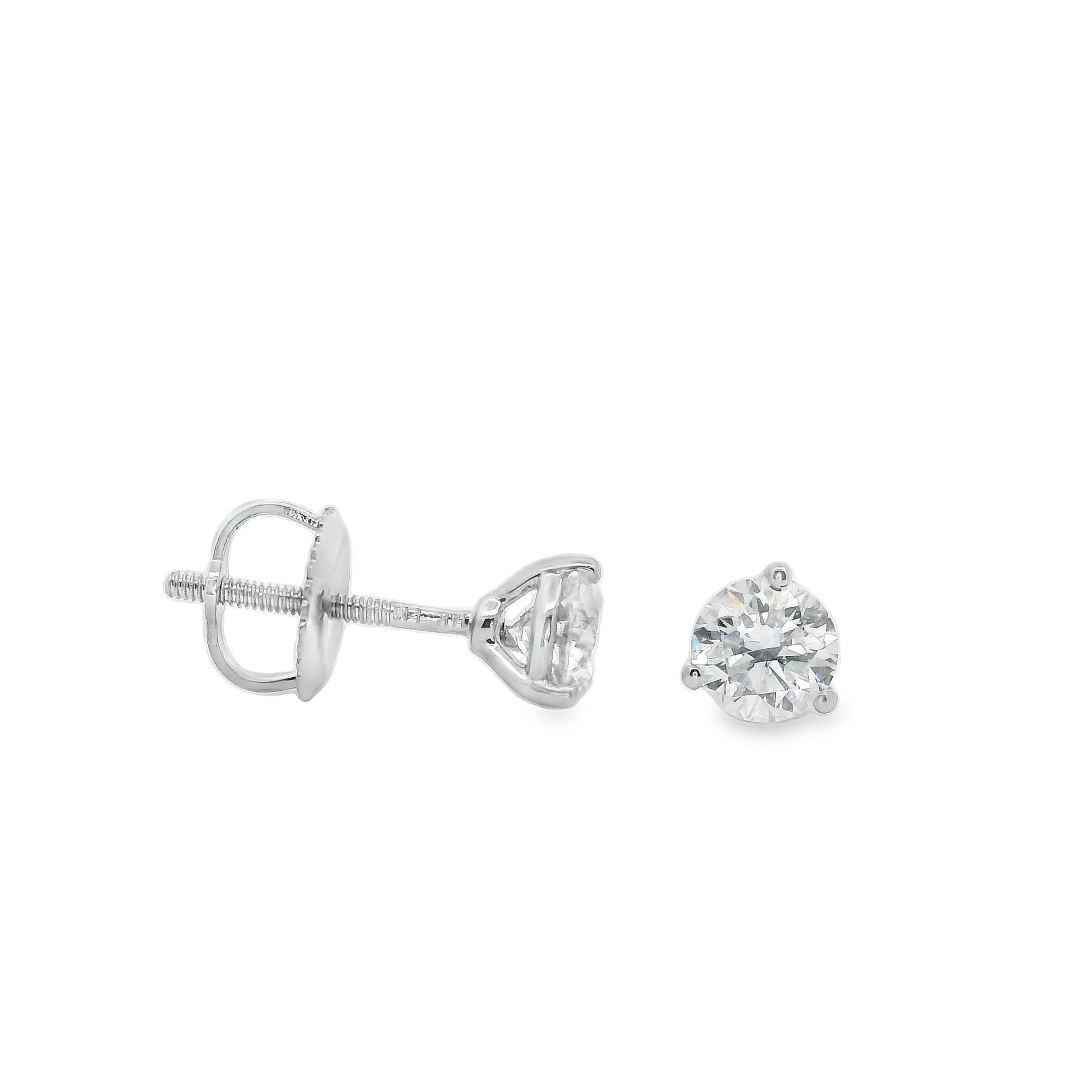 0.75 Carat 14K Gold Round Brilliant Lab Diamond Studs Earrings