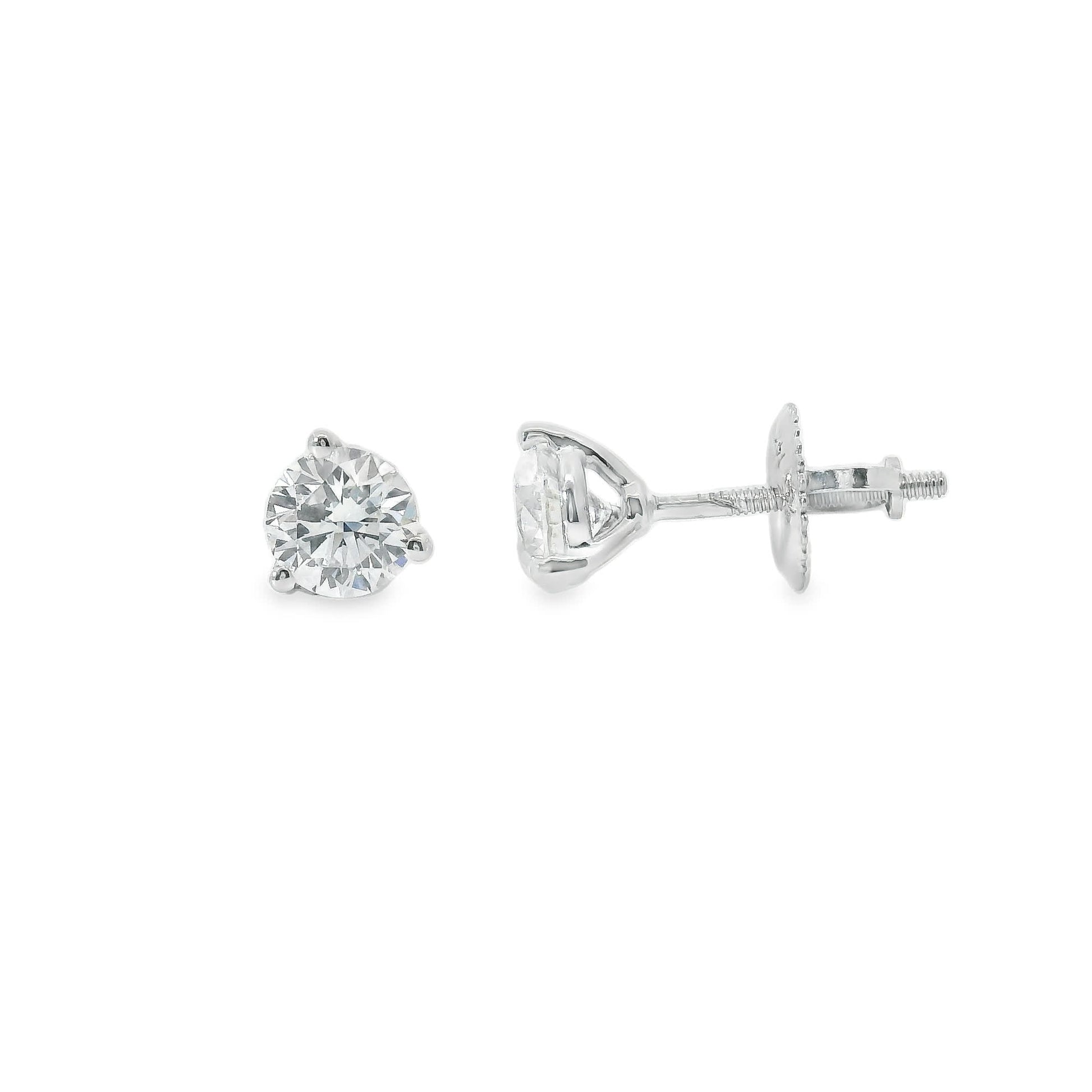 1.00 Carat 14K Gold Round Brilliant Lab Diamond Studs Earrings