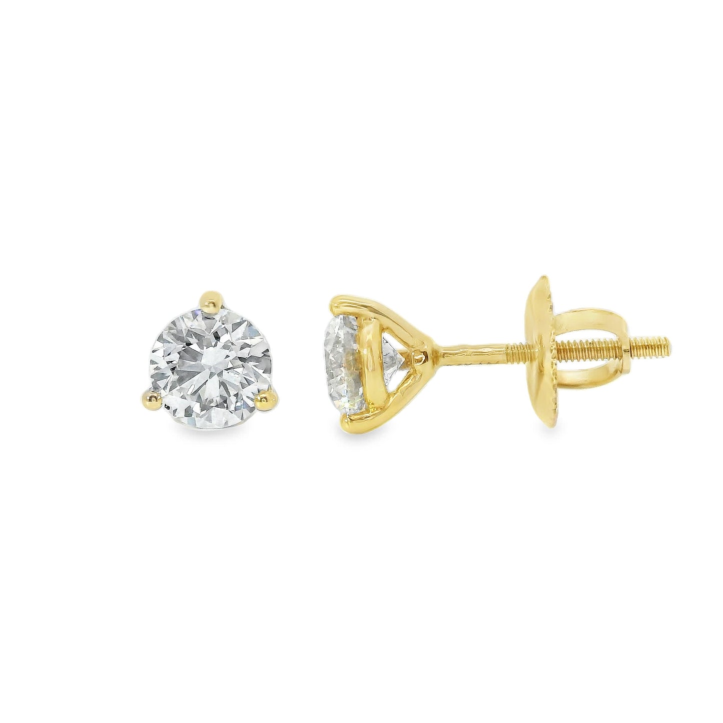 1.00 Carat 14K Gold Round Brilliant Lab Diamond Studs Earrings