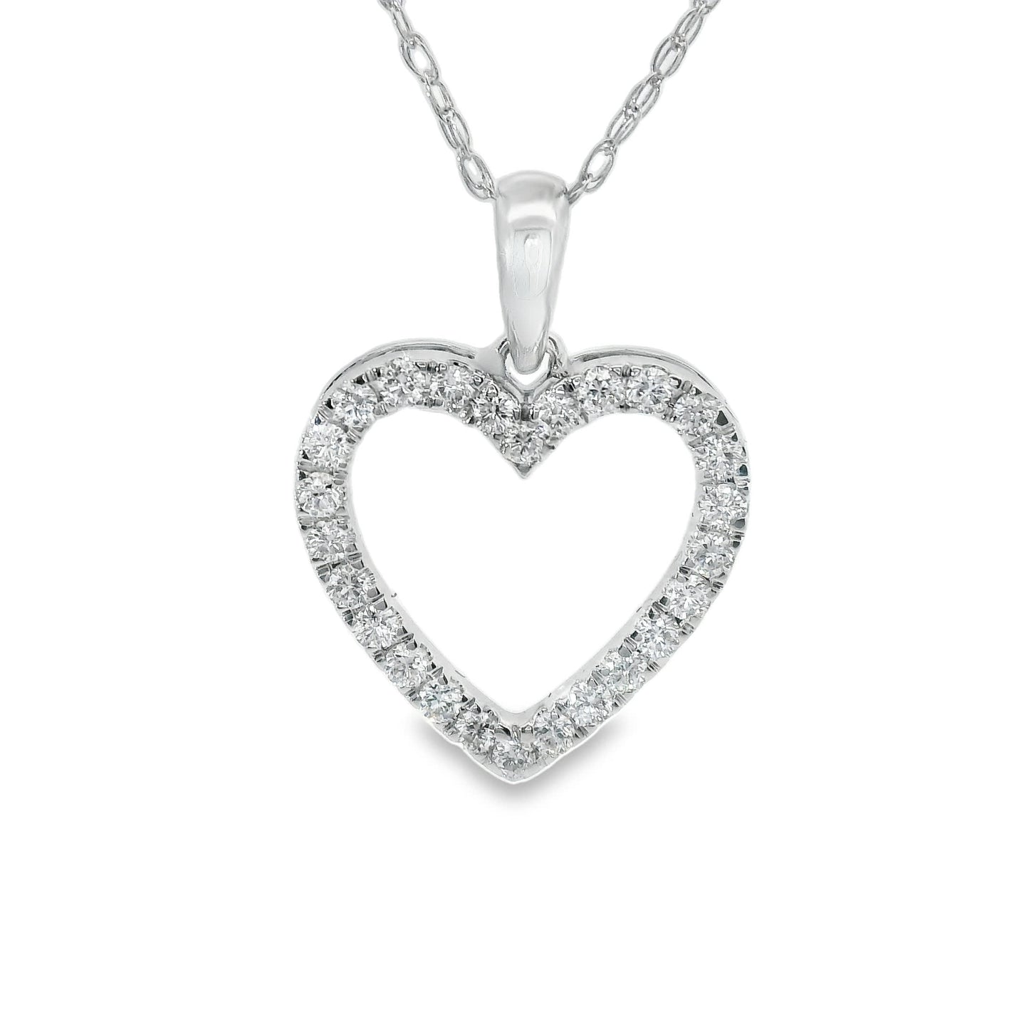 1/4 Carat 14K White Gold Classic Heart Diamond Pendant Necklace