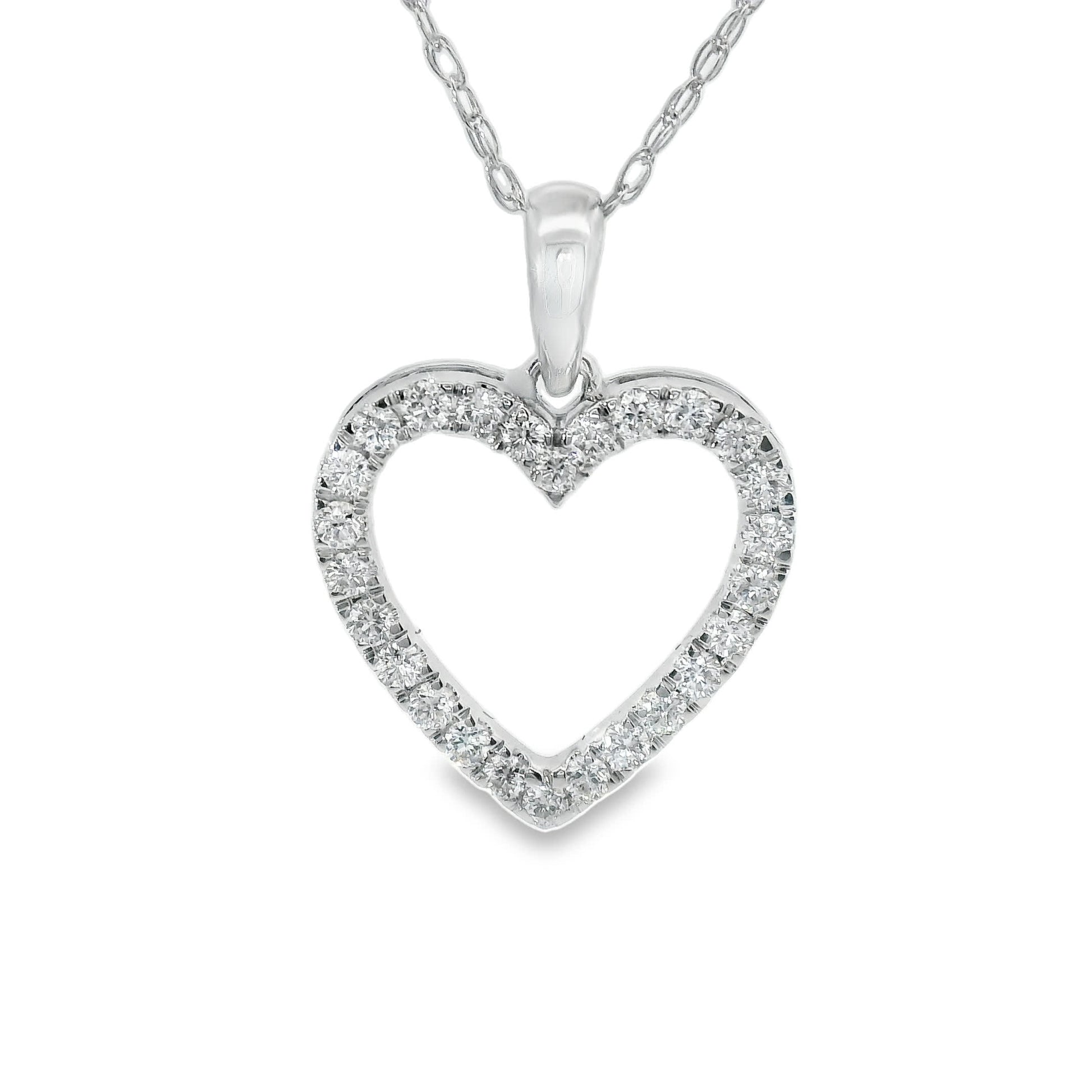 1/4 Carat 14K White Gold Classic Heart Diamond Pendant Necklace