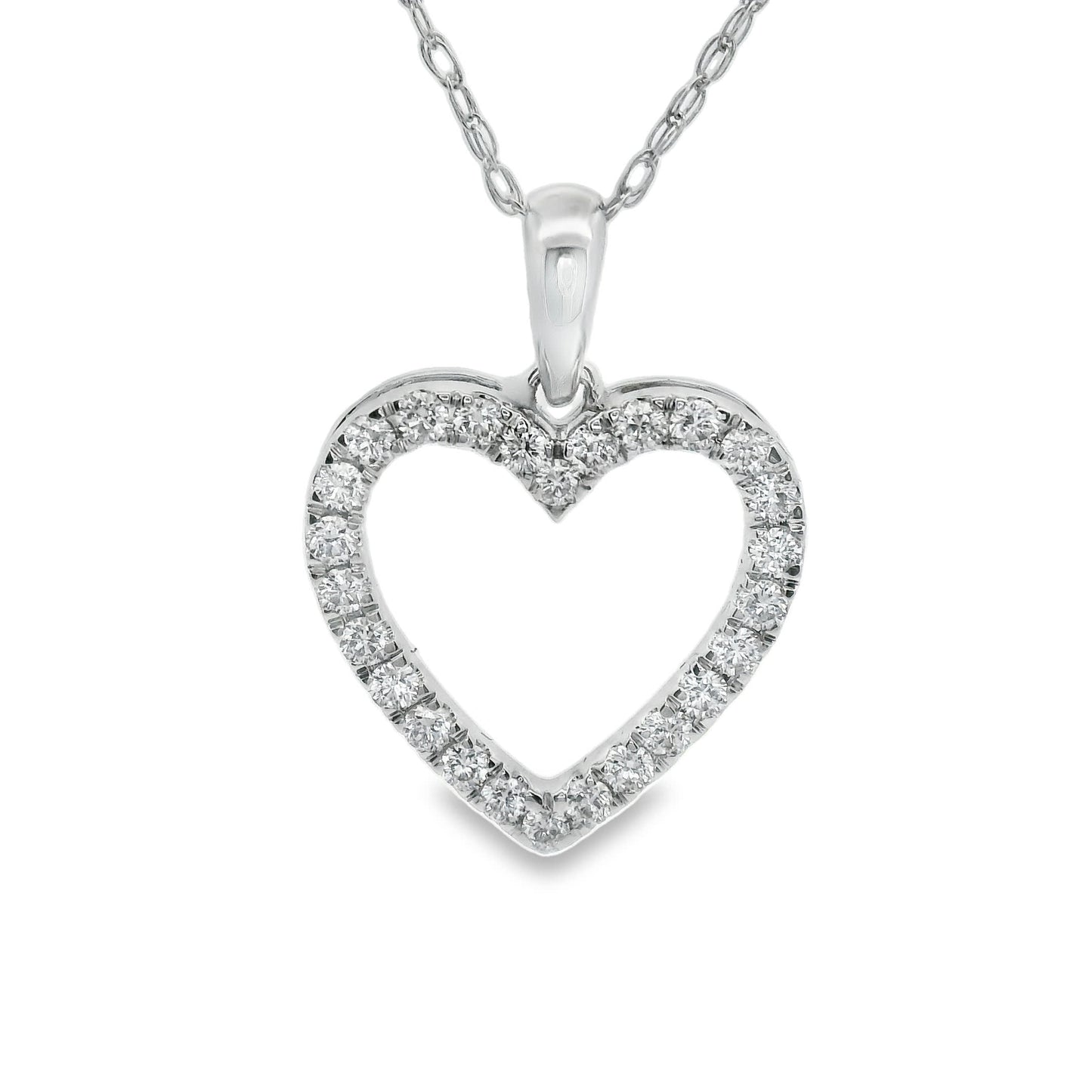 1/4 Carat 14K White Gold Classic Heart Diamond Pendant Necklace