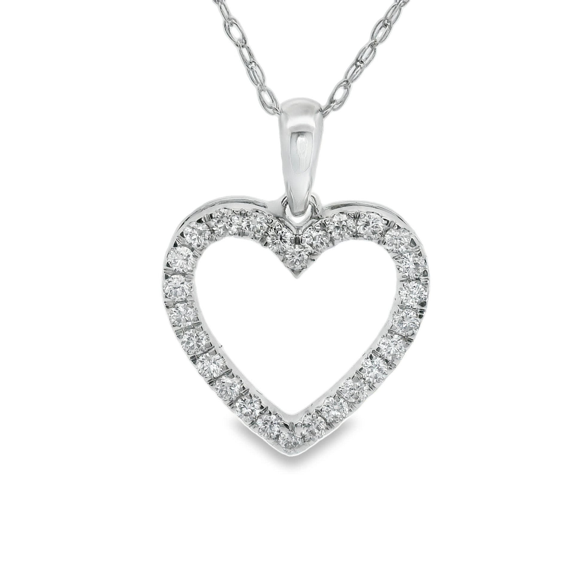 1/4 Carat 14K White Gold Classic Heart Diamond Pendant Necklace