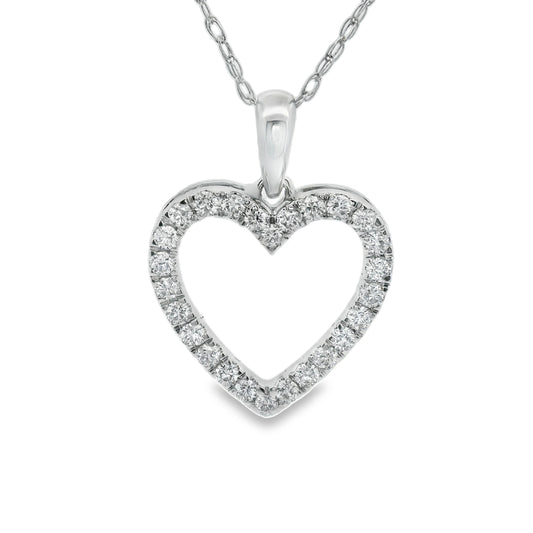 1/4 Carat 14K White Gold Classic Heart Diamond Pendant Necklace
