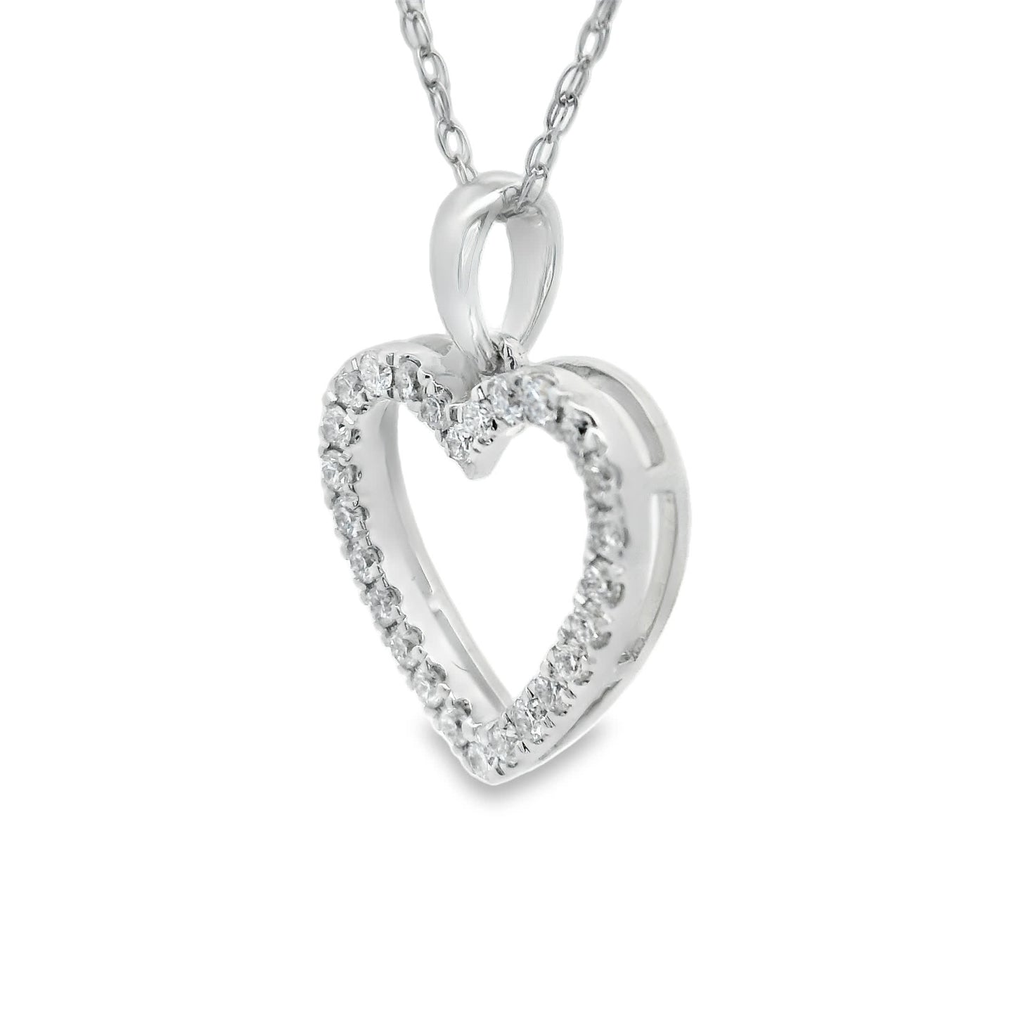 1/4 Carat 14K White Gold Classic Heart Diamond Pendant Necklace