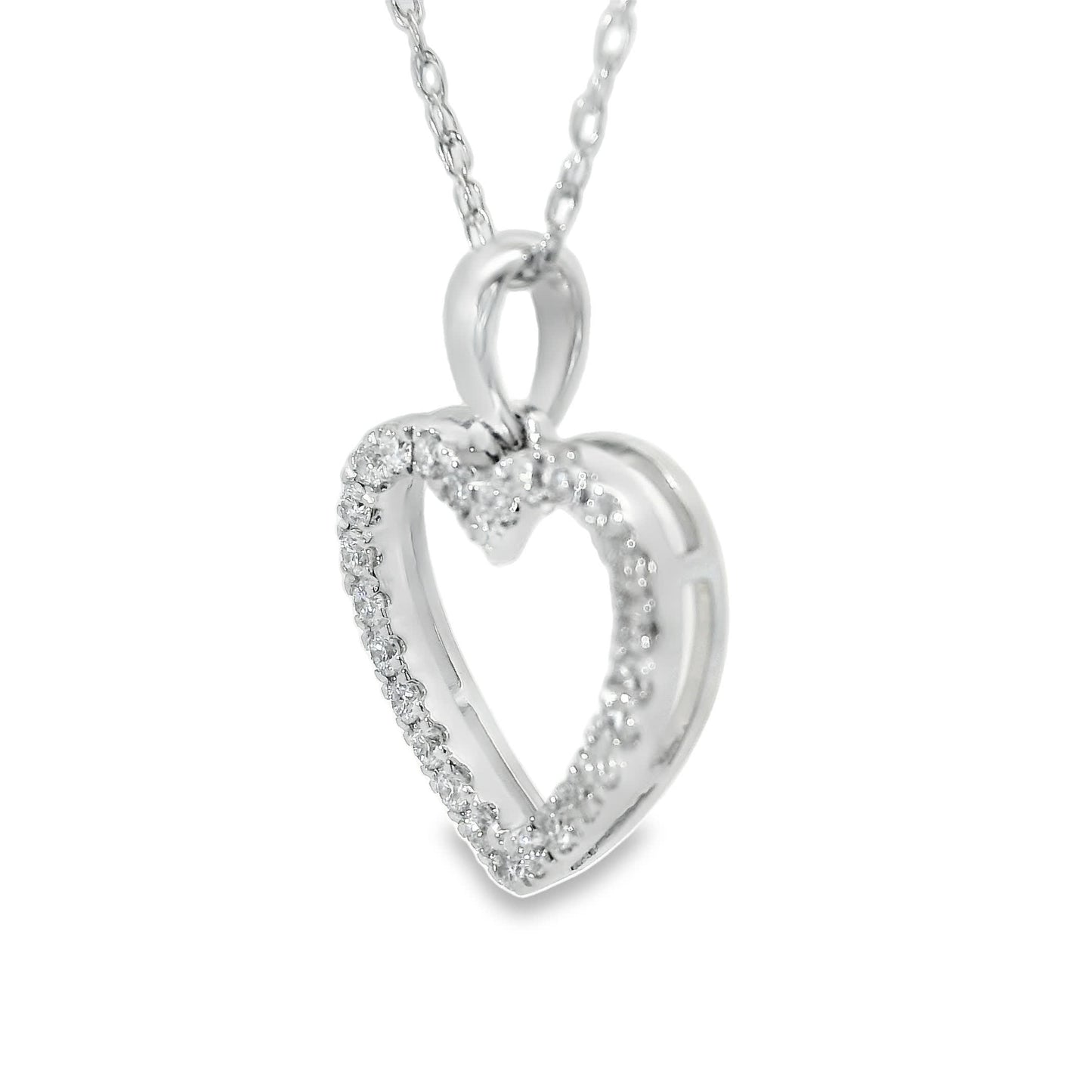 1/4 Carat 14K White Gold Classic Heart Diamond Pendant Necklace
