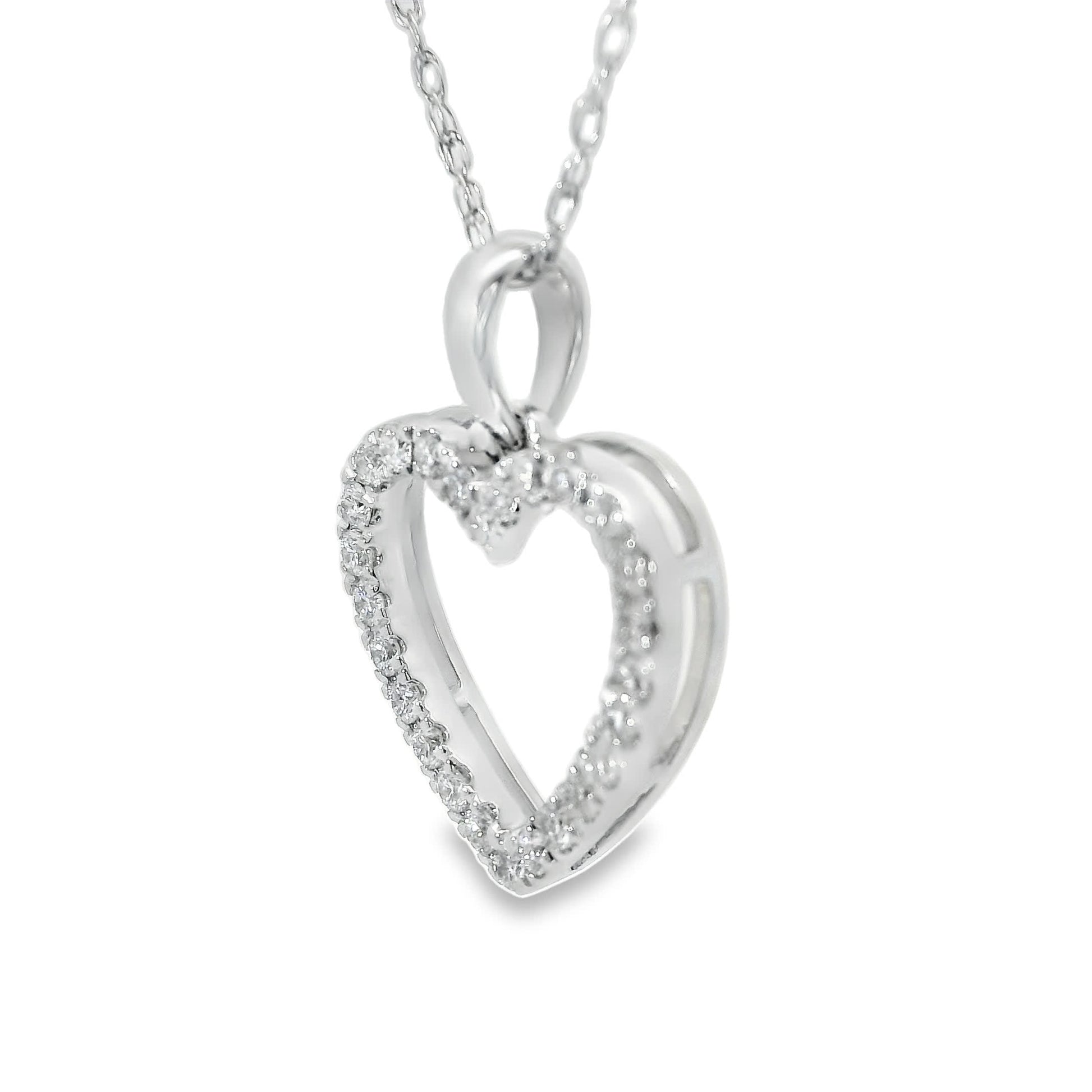 1/4 Carat 14K White Gold Classic Heart Diamond Pendant Necklace