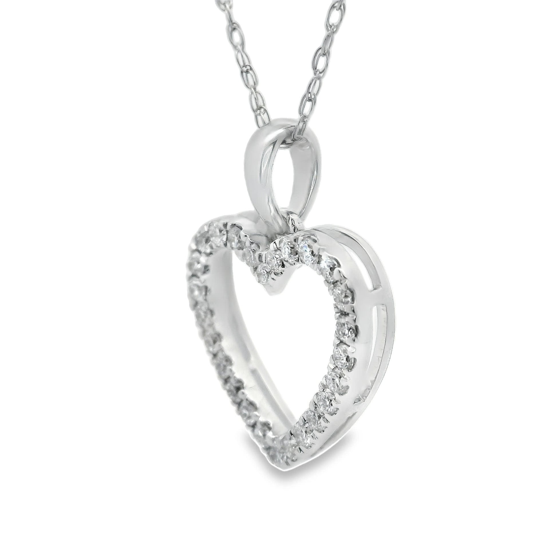 1/4 Carat 14K White Gold Classic Heart Diamond Pendant Necklace