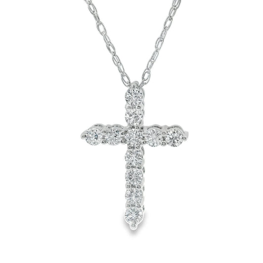 0.33 Carat Lab 14K White Gold  Diamond Sparkling Cross Pendant Necklace