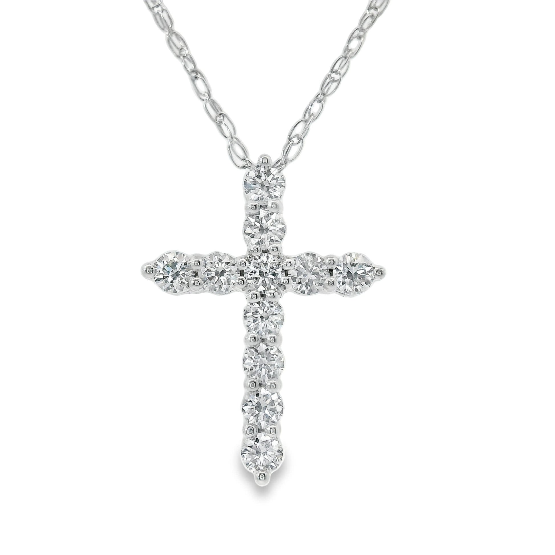 1/4 Carat Lab 14K Gold  Diamond Sparkling Cross Pendant Necklace