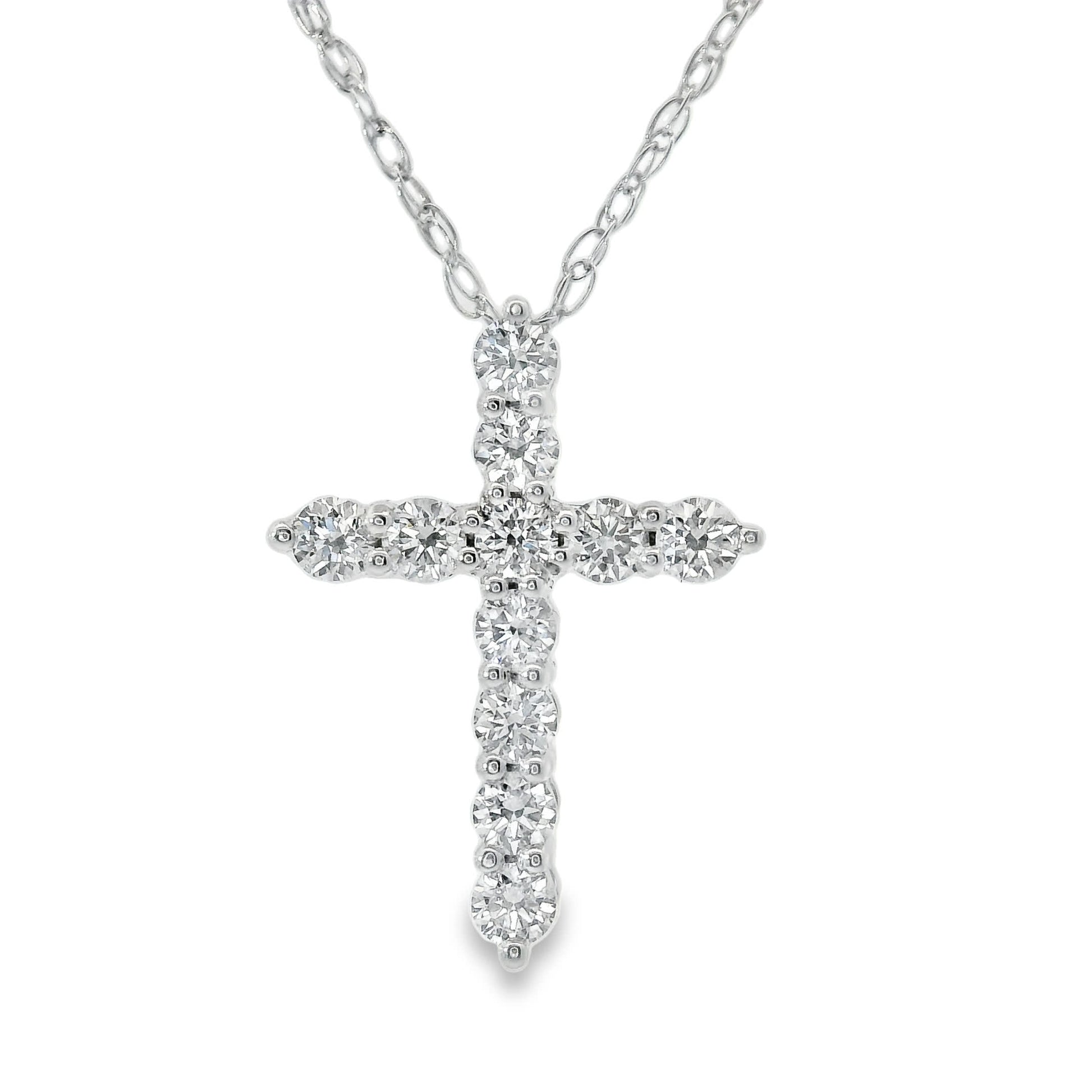 1/4 Carat Lab 14K Gold  Diamond Sparkling Cross Pendant Necklace