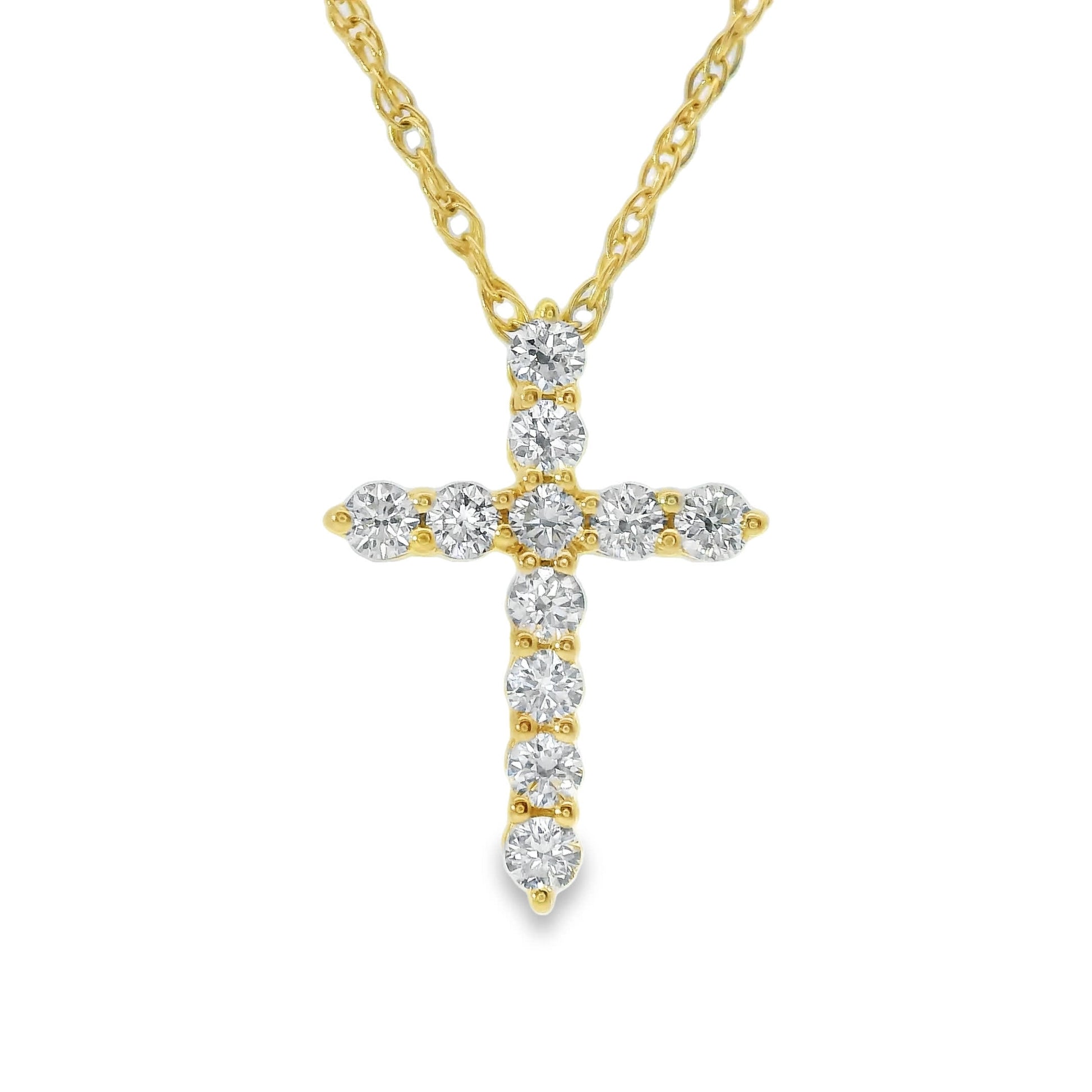 1/4 Carat Lab 14K Gold  Diamond Sparkling Cross Pendant Necklace