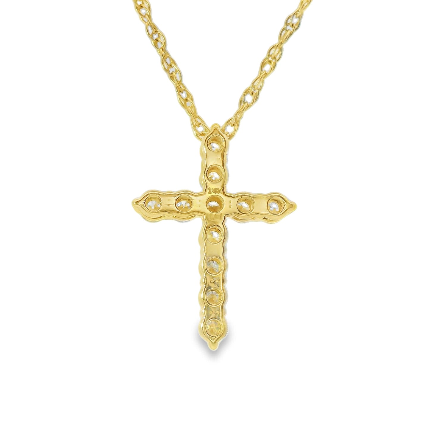 1/4 Carat Lab 14K Gold  Diamond Sparkling Cross Pendant Necklace