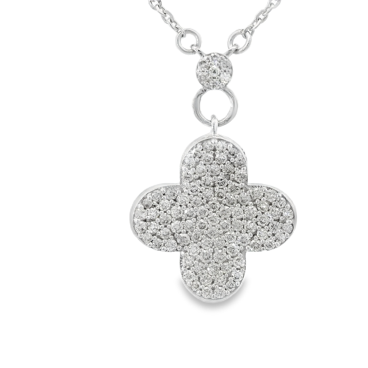 0.55ct Cluster Diamond Clover Pendant in 14K White Gold