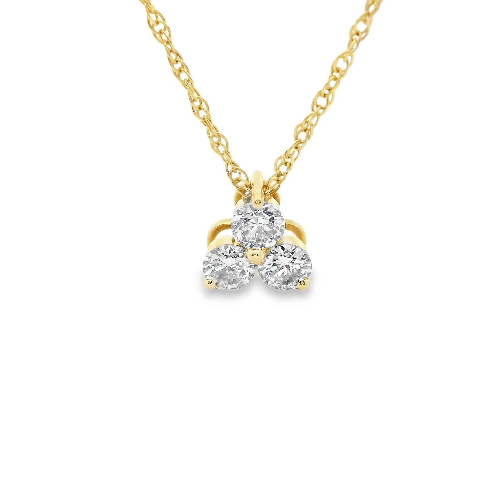 14K Gold - Three Diamonds Triangle Shape Pendant 0.33 Carat
