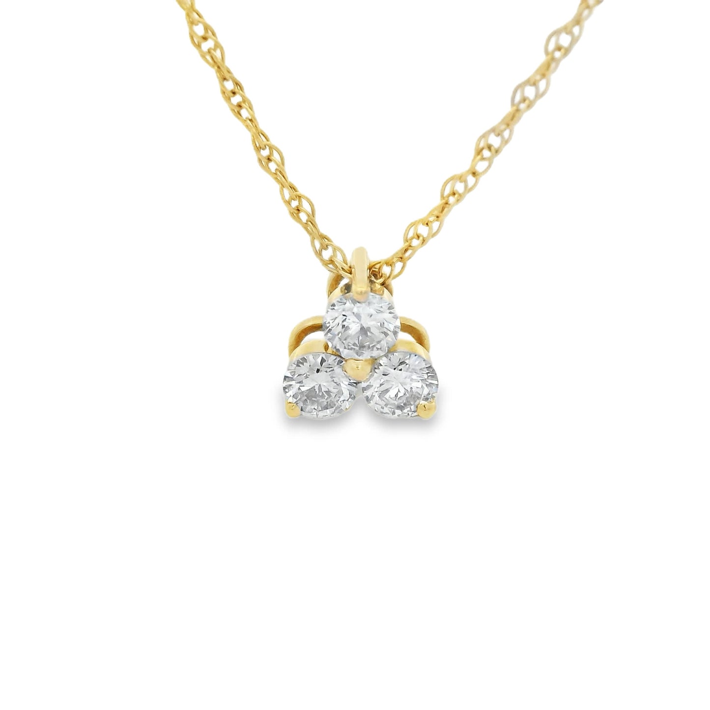 14K Gold - Three Diamonds Triangle Shape Pendant 0.33 Carat