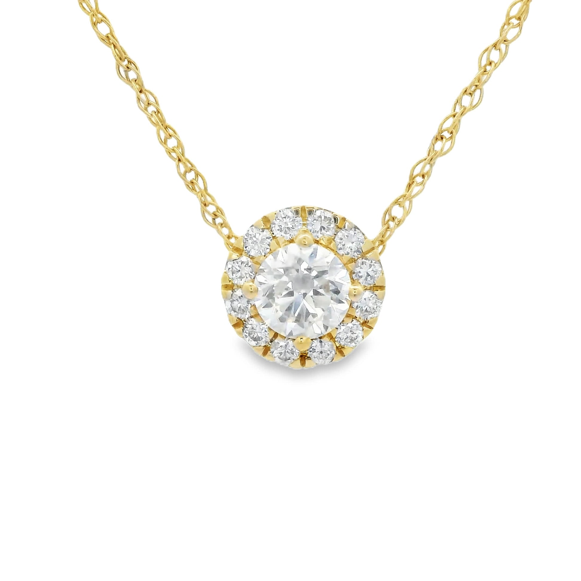 Lab-Created Diamond 14K Gold Halo Pendant 1/2 Carats
