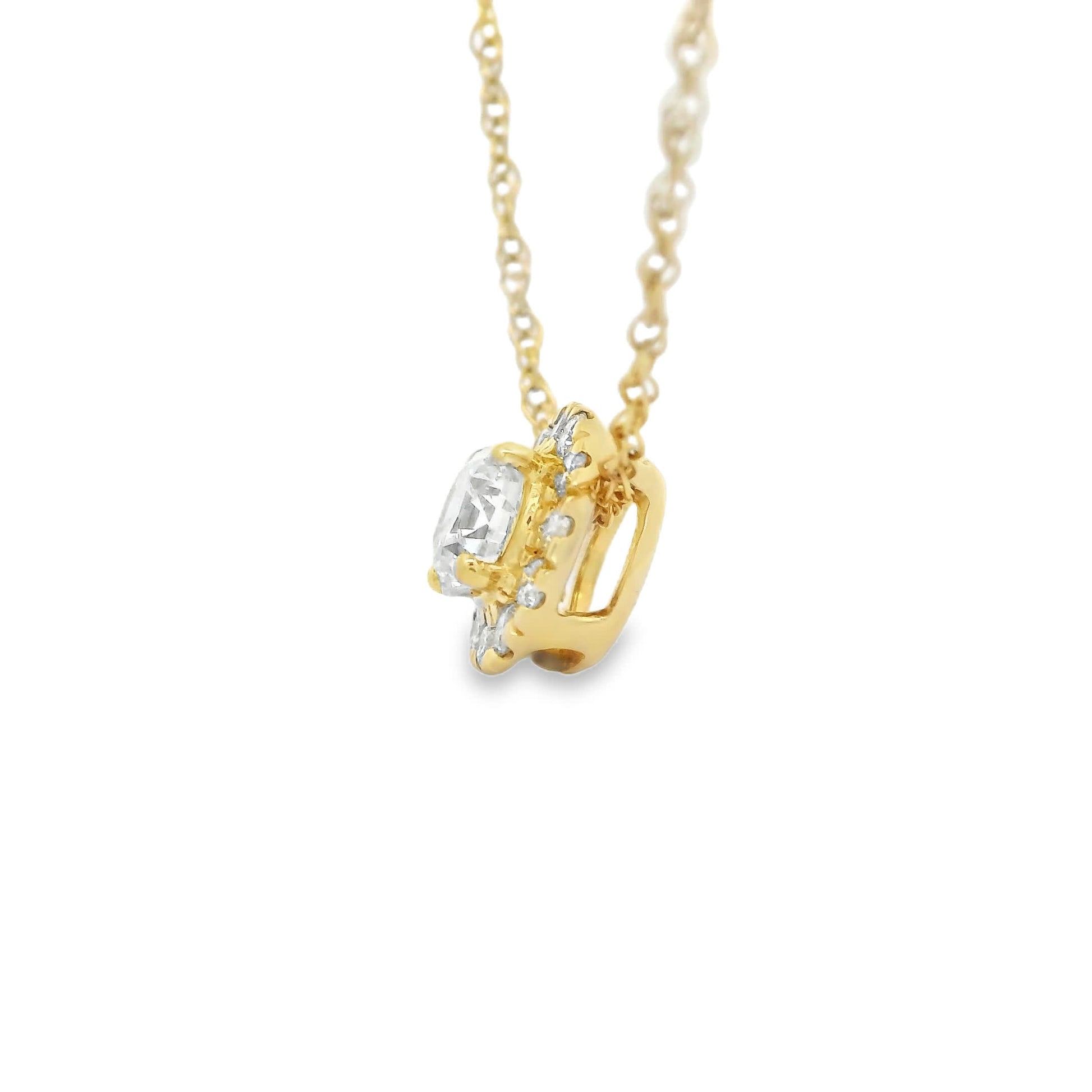 14K Lab Grown Diamond Halo Pendant Necklace