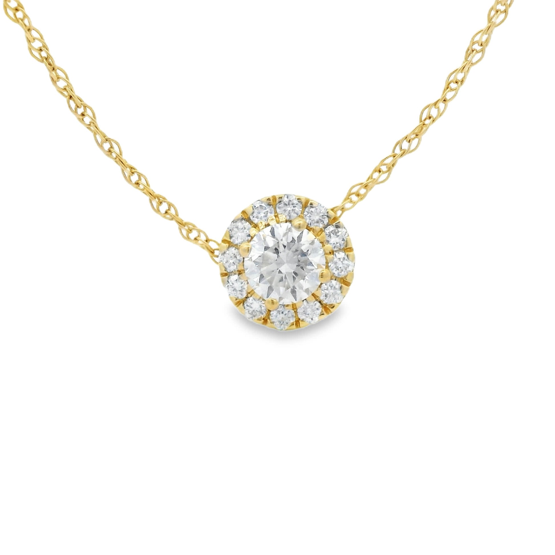 14K Lab Grown Diamond Halo Pendant Necklace