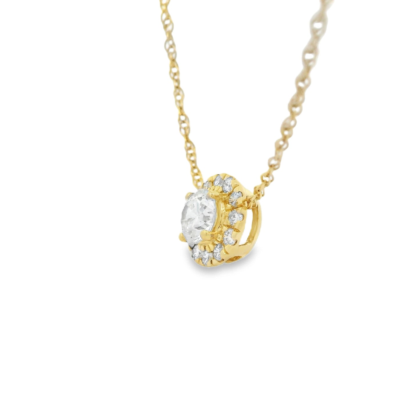 14K Lab Grown Diamond Halo Pendant Necklace