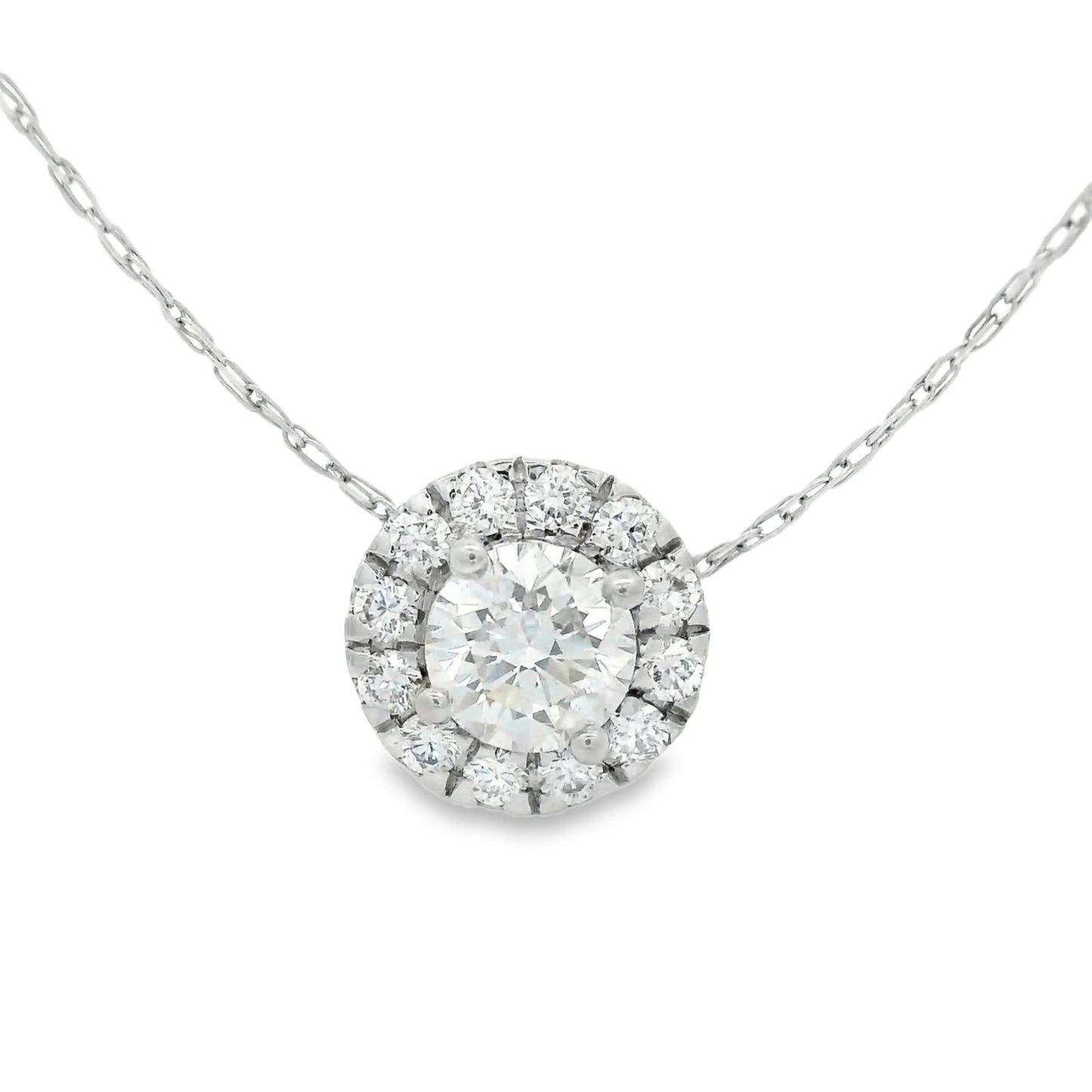 14K Lab Grown Diamond Halo Pendant Necklace