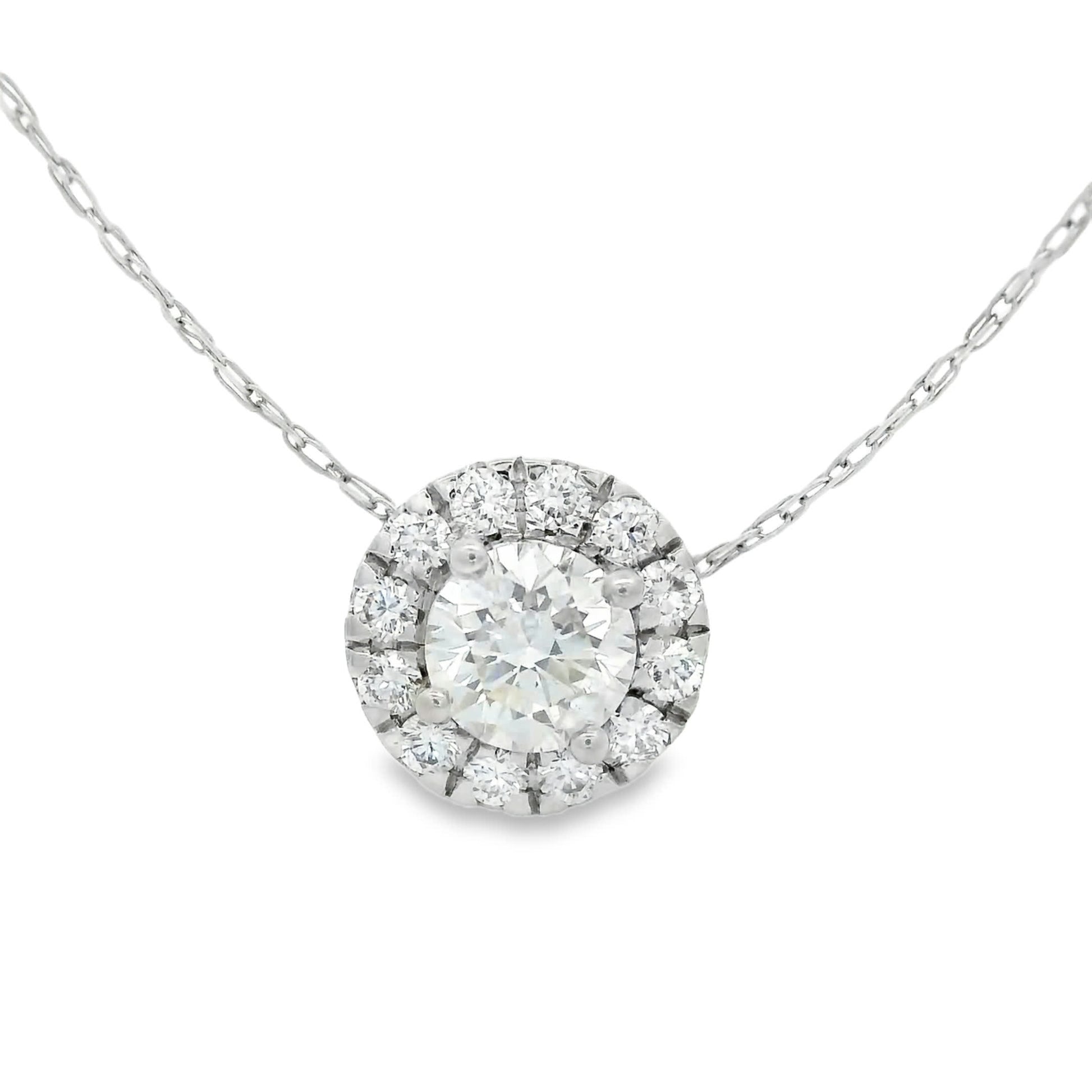 14K Lab Grown Diamond Halo Pendant Necklace