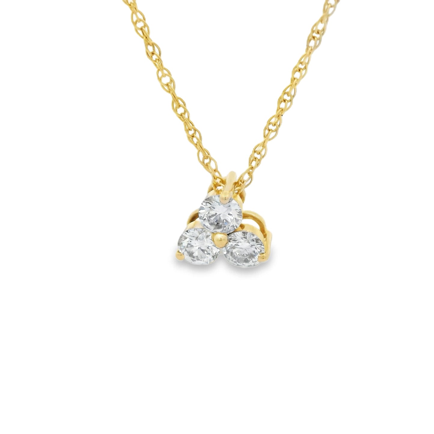 14K Gold - Three Diamonds Triangle Shape Pendant 0.33 Carat