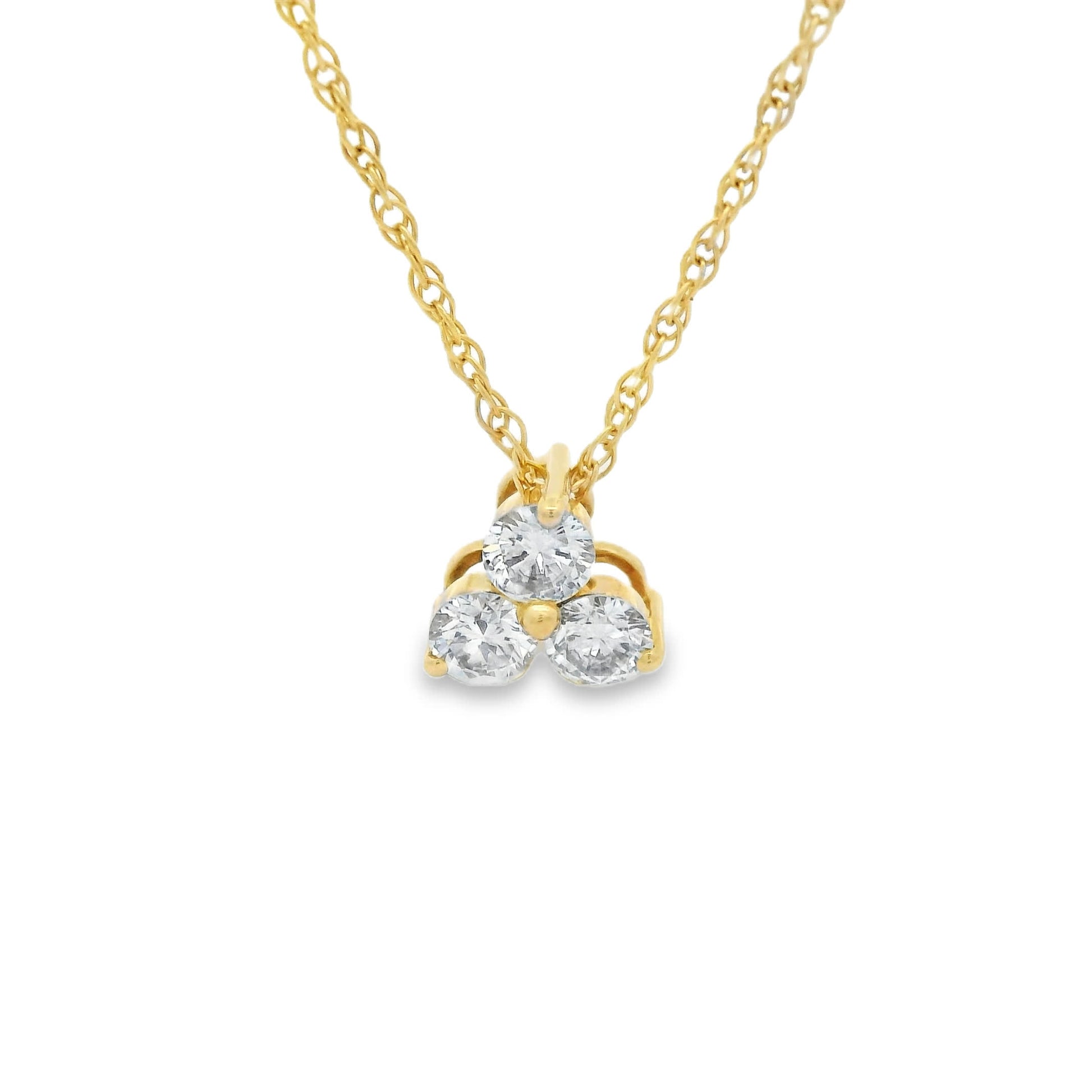 14K Gold - Three Diamonds Triangle Shape Pendant 0.33 Carat