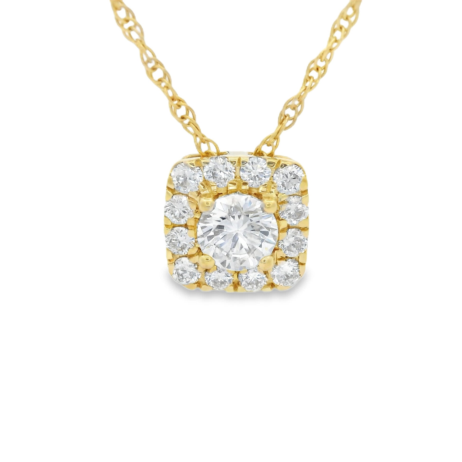 1/2 Carat 14K Yellow Gold Cushion Diamond Pendant
