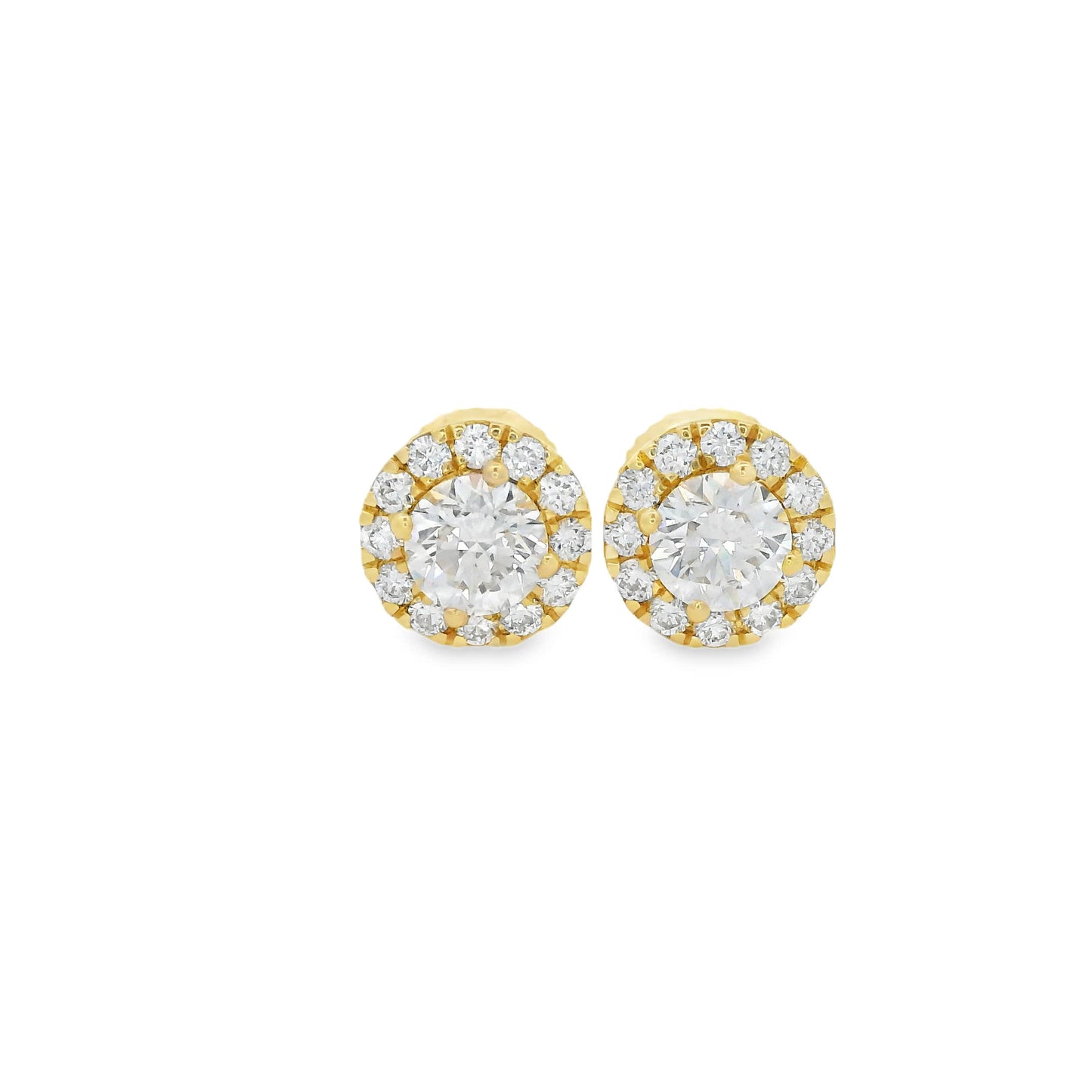 Circular Design Stud Earrings 14K Yellow Gold Round-cut Diamonds 1.00 Carat