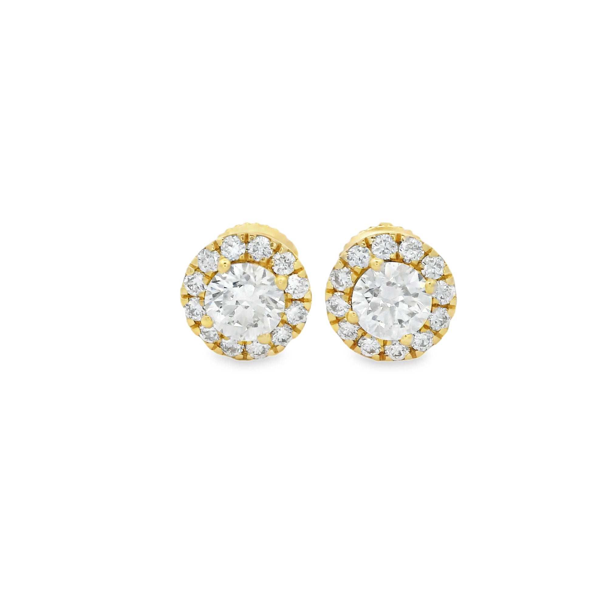 Circular Design Stud Earrings 14K Yellow Gold Round-cut Diamonds 1.00 Carat