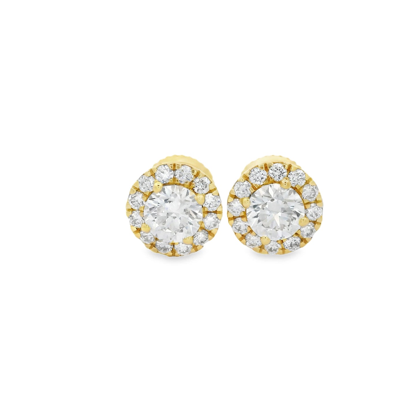 Circular Design Stud Earrings 14K Yellow Gold Round-cut Diamonds 1.00 Carat