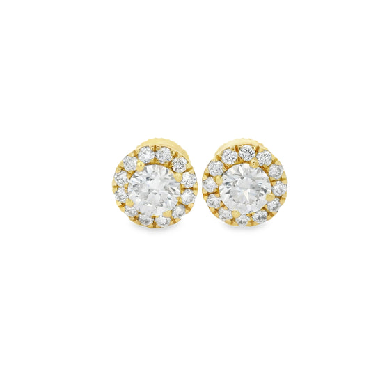 Circular Design Stud Earrings 14K Yellow Gold Round-cut Diamonds 1.00 Carat