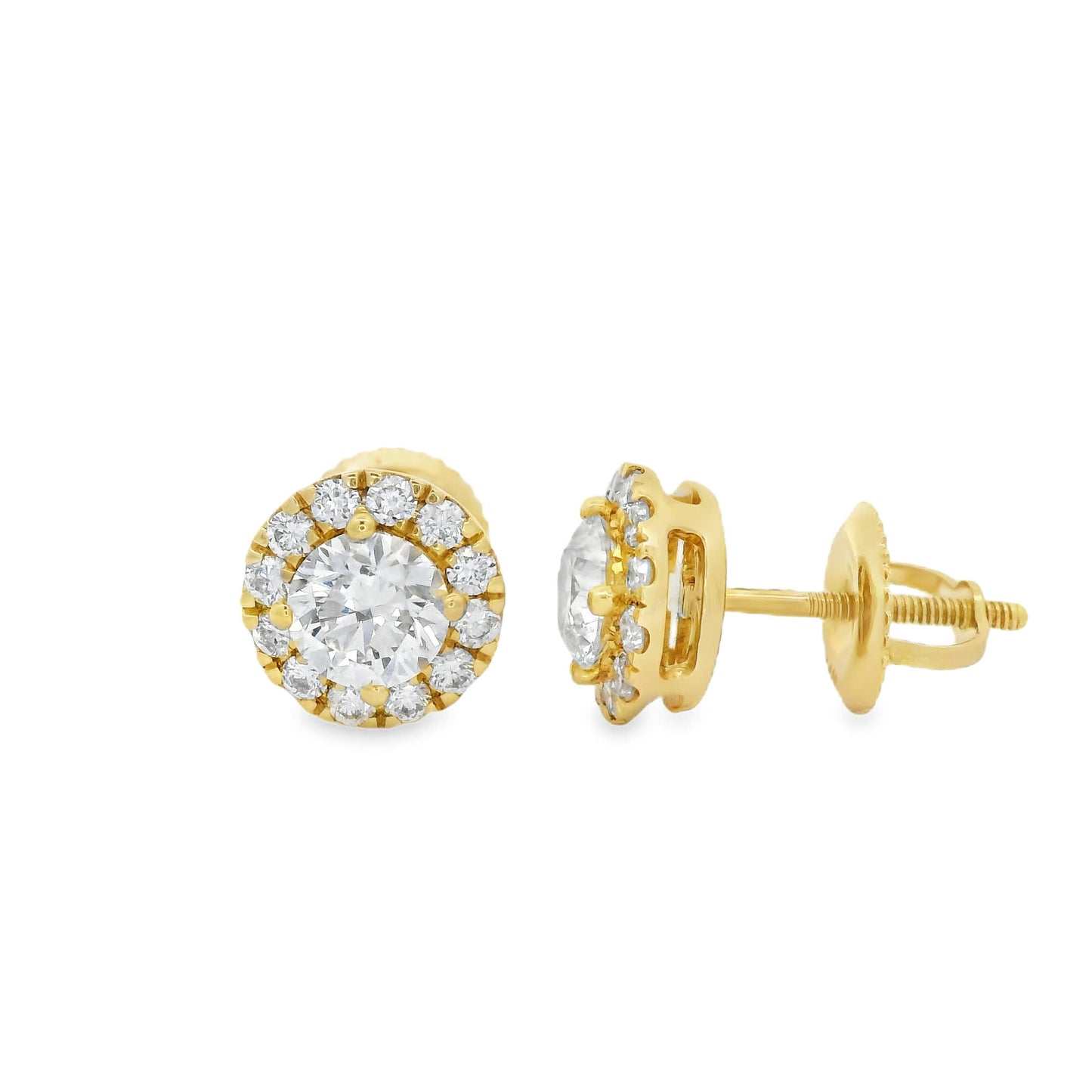 Circular Design Stud Earrings 14K Yellow Gold Round-cut Diamonds 1.00 Carat
