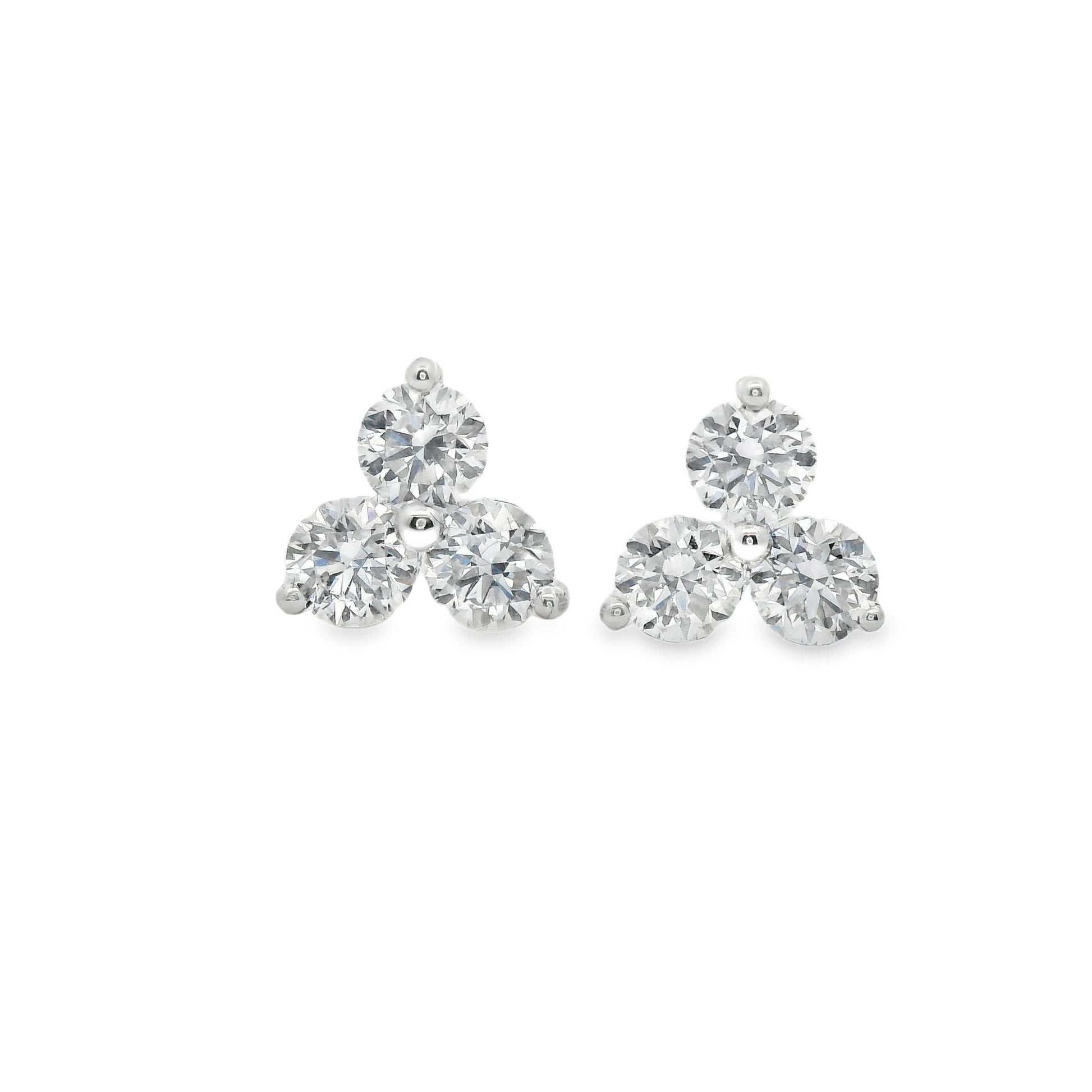 Three Diamonds Triangle Shape Earrings 14K White Gold (1.00 Carat)