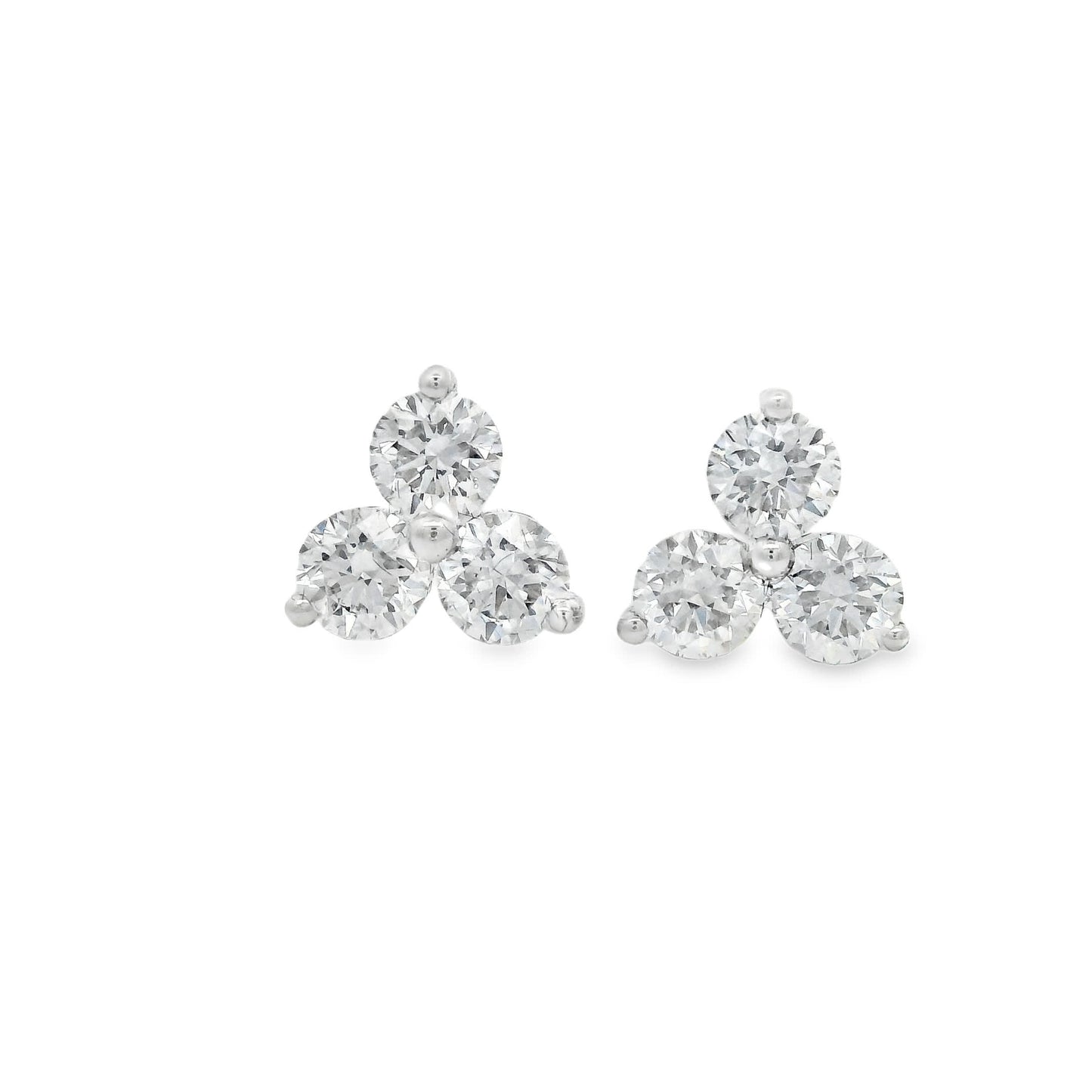 Three Diamonds Triangle Shape Earrings 14K White Gold (1.00 Carat)