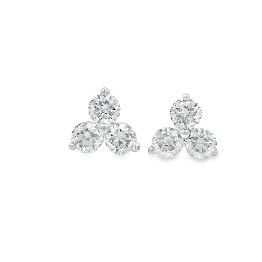 Three Diamonds Triangle Shape Earrings 14K White Gold (1.00 Carat)