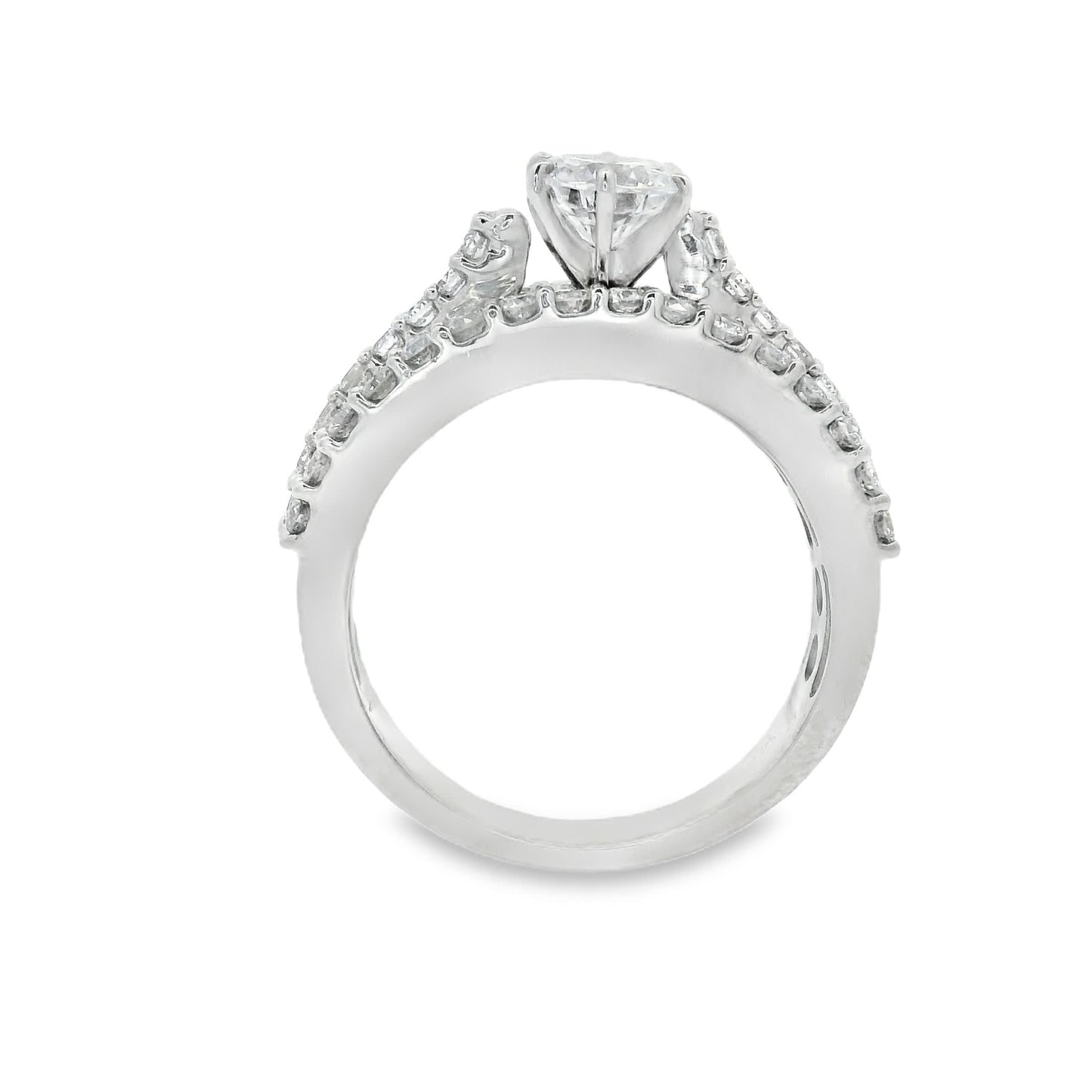 Brilliant Round-Cut Diamond Ring with three rows small diamonds (0.79 Carat)