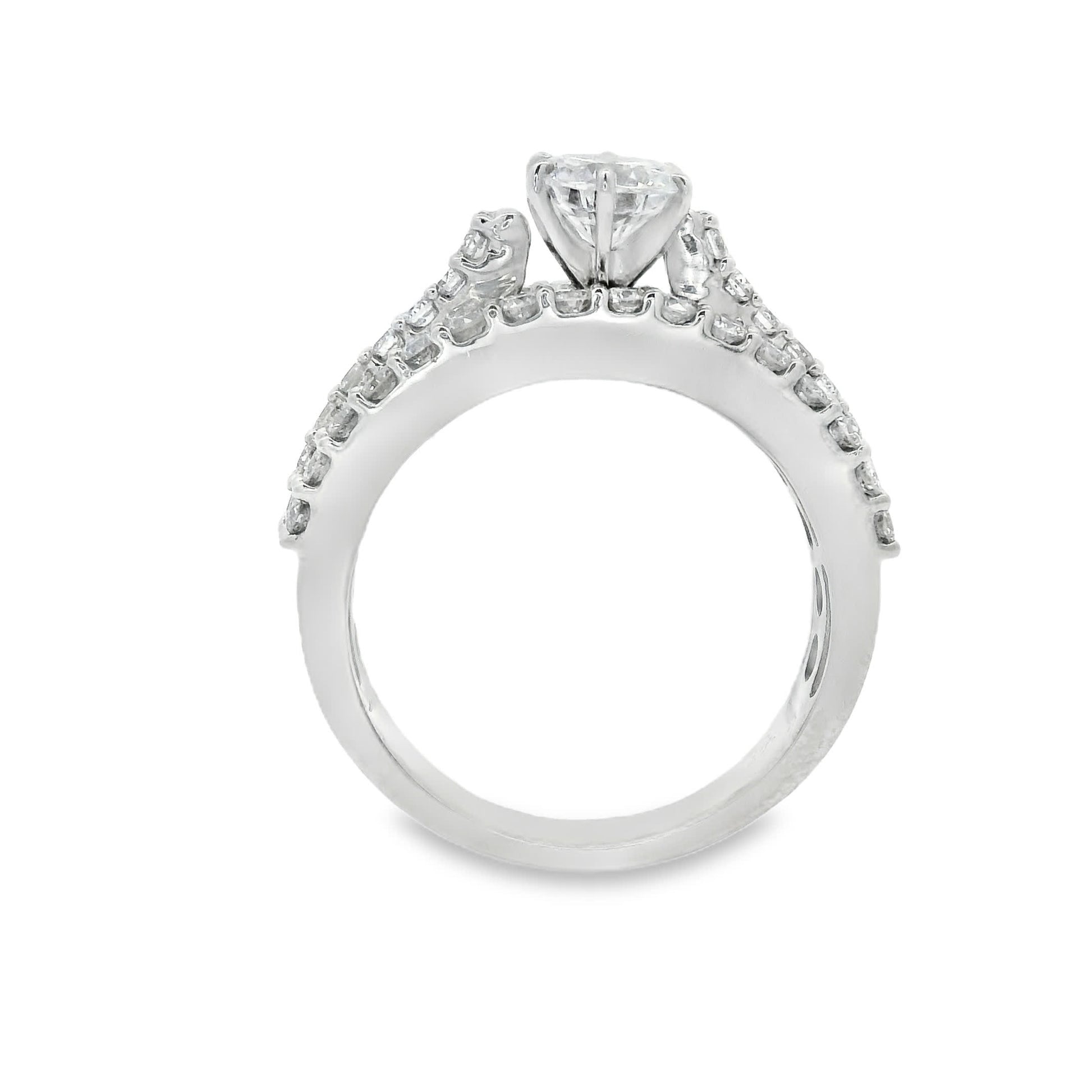 Brilliant Round-Cut Diamond Ring with three rows small diamonds (0.79 Carat)