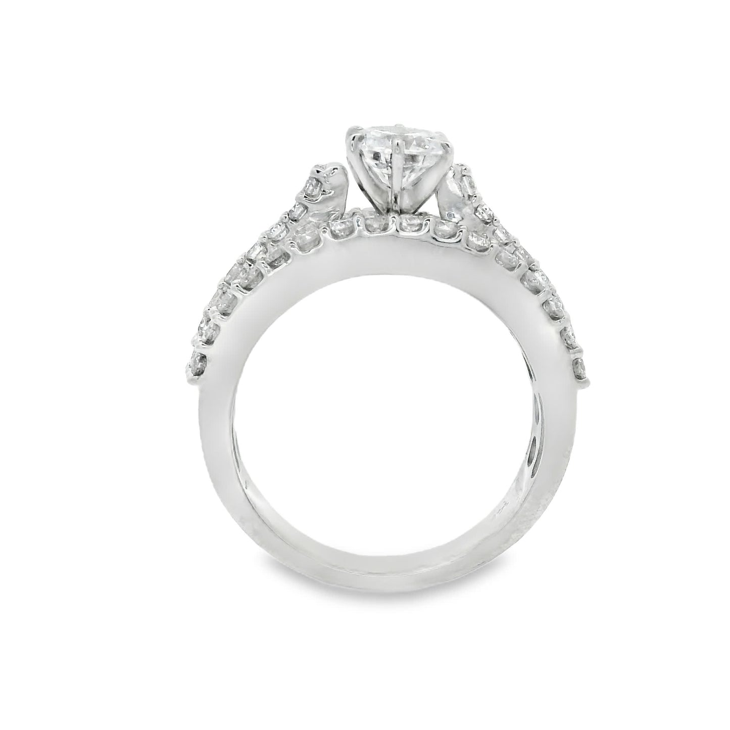 Brilliant Round-Cut Diamond Ring with three rows small diamonds (0.79 Carat)