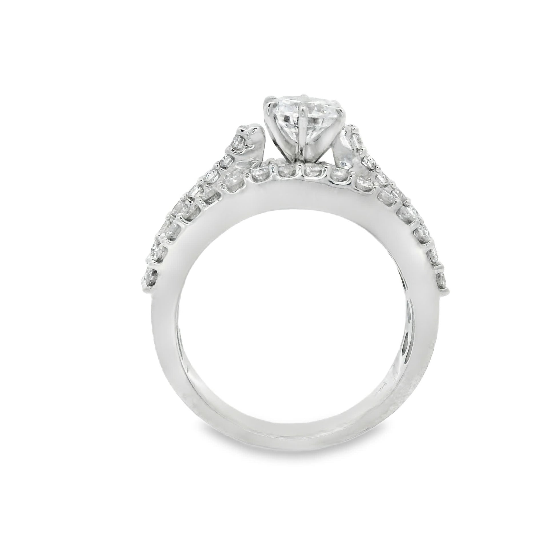 Brilliant Round-Cut Diamond Ring with three rows small diamonds (0.79 Carat)
