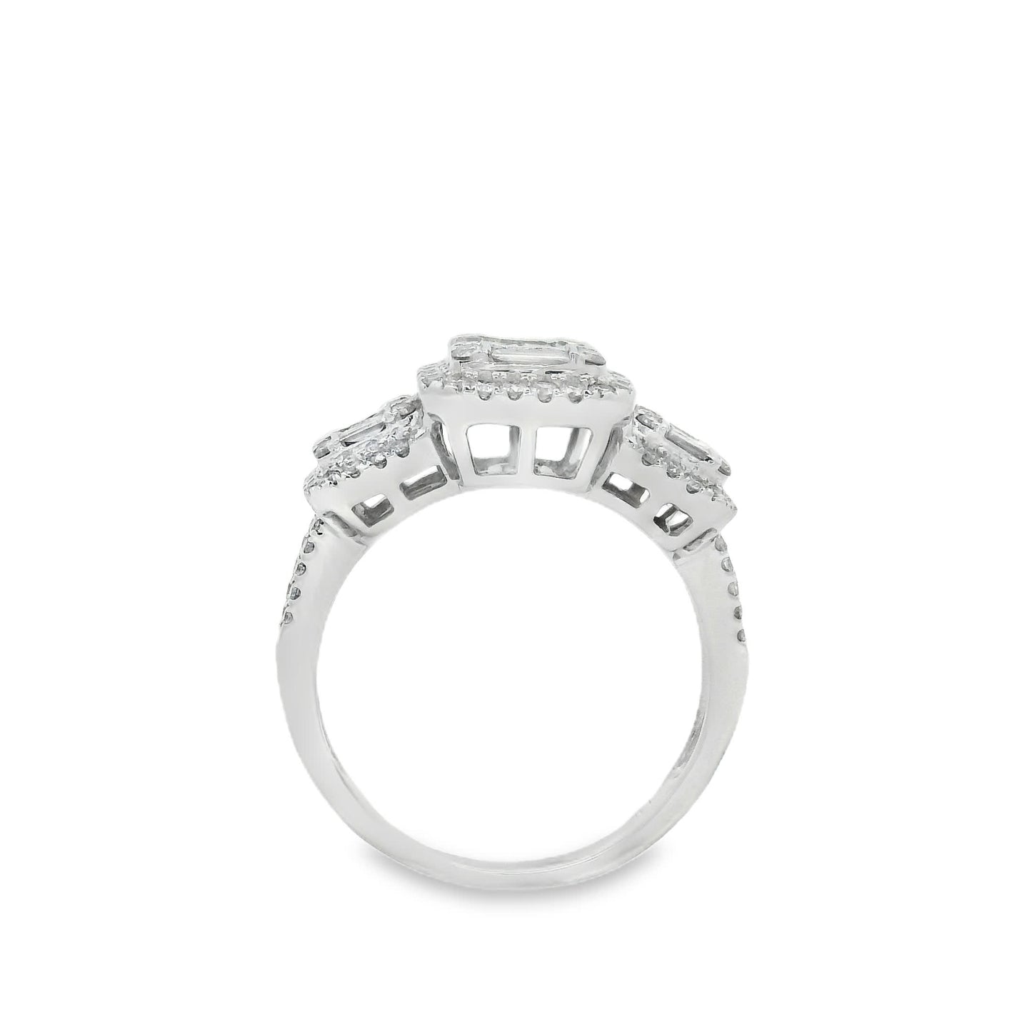 0.95Ct Round/Baguette Diamond 14K White Gold Ring