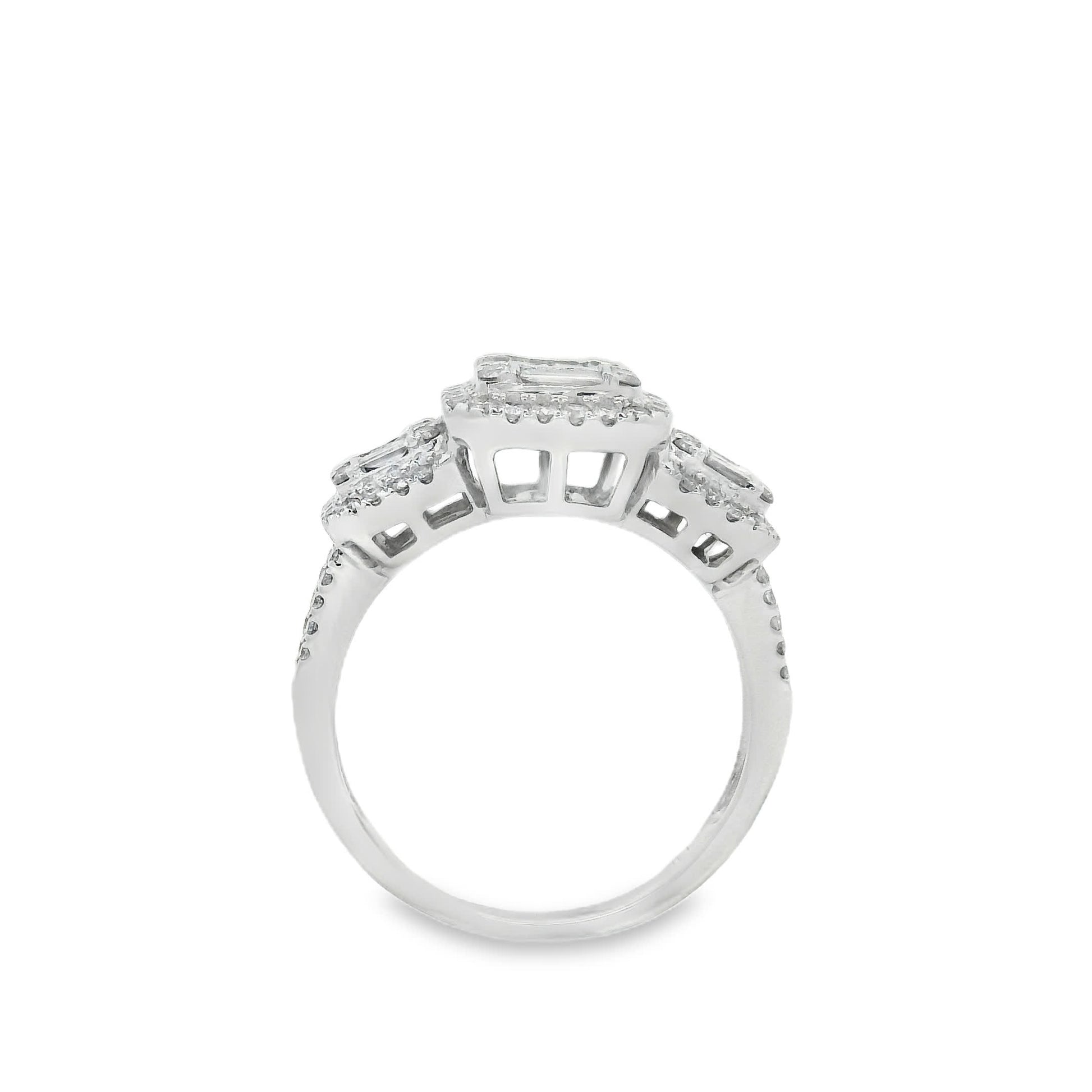 0.95Ct Round/Baguette Diamond 14K White Gold Ring