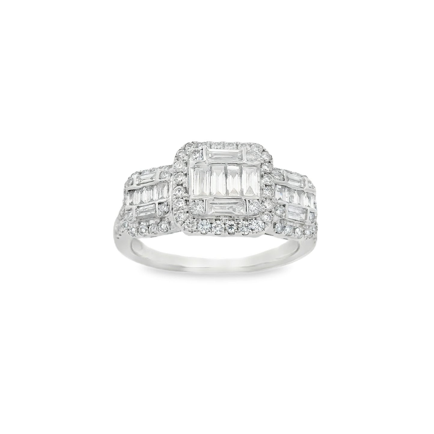 0.95Ct Round/Baguette Diamond 14K White Gold Ring