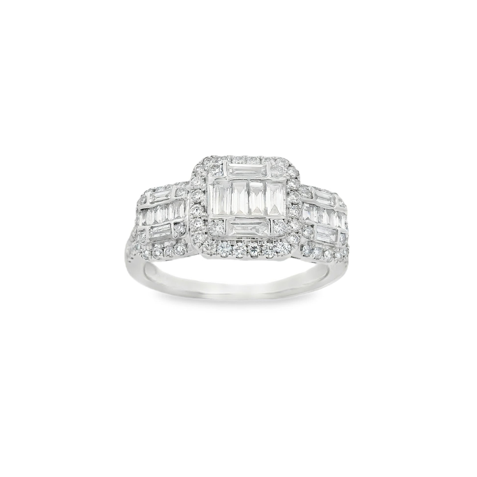 0.95Ct Round/Baguette Diamond 14K White Gold Ring